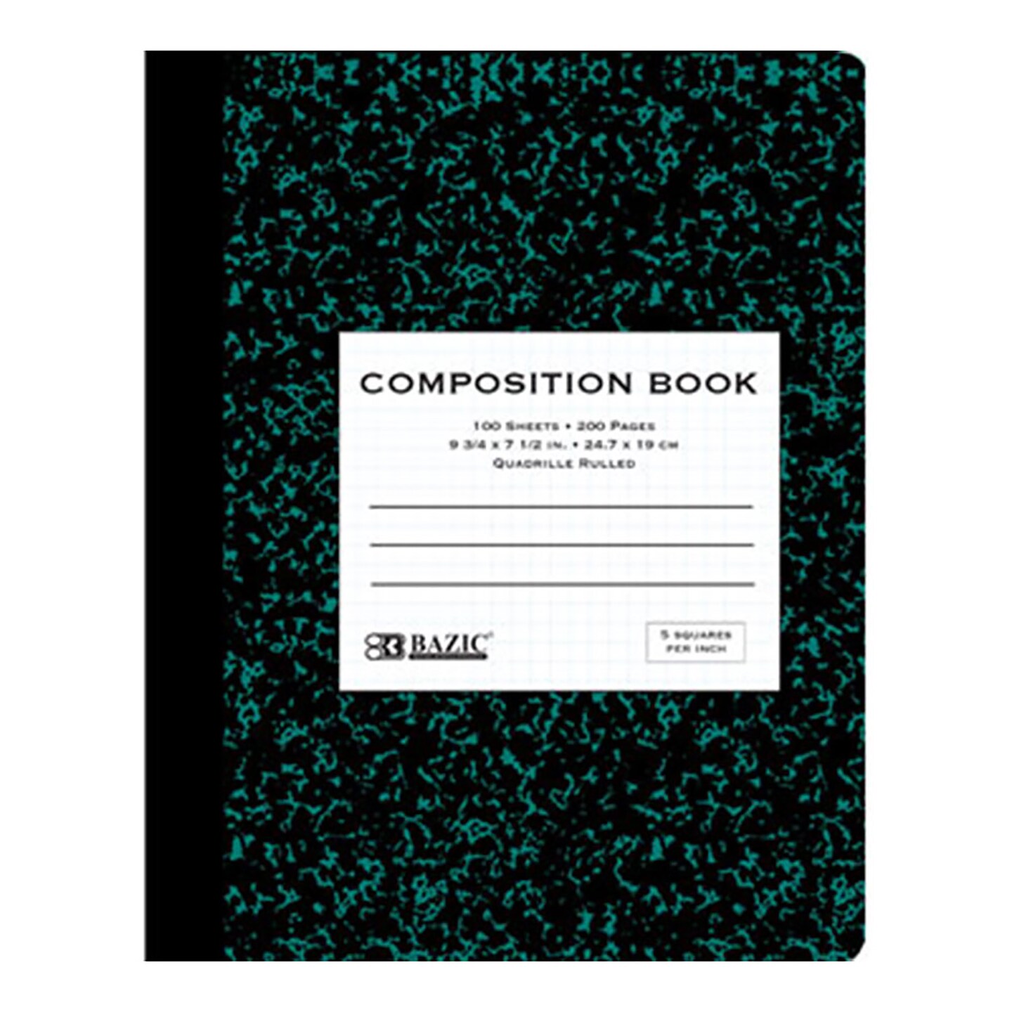 BAZIC Composition Book 5-1" Quad-Ruled Premium Marble 100 Ct.