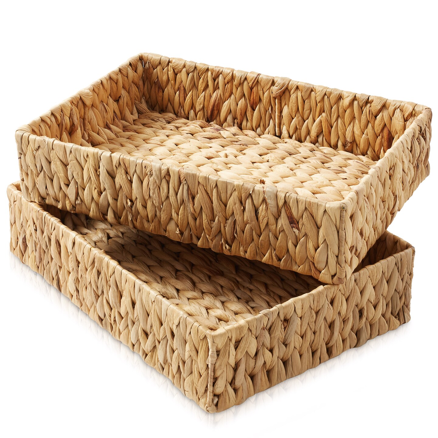 Casafield Set of 2 Bathroom Storage Baskets, Seagrass - Water Hyacinth, Woven Toilet Tank Topper Bins for Organizing Tissues, Toilet Paper, Toiletries, Shelves