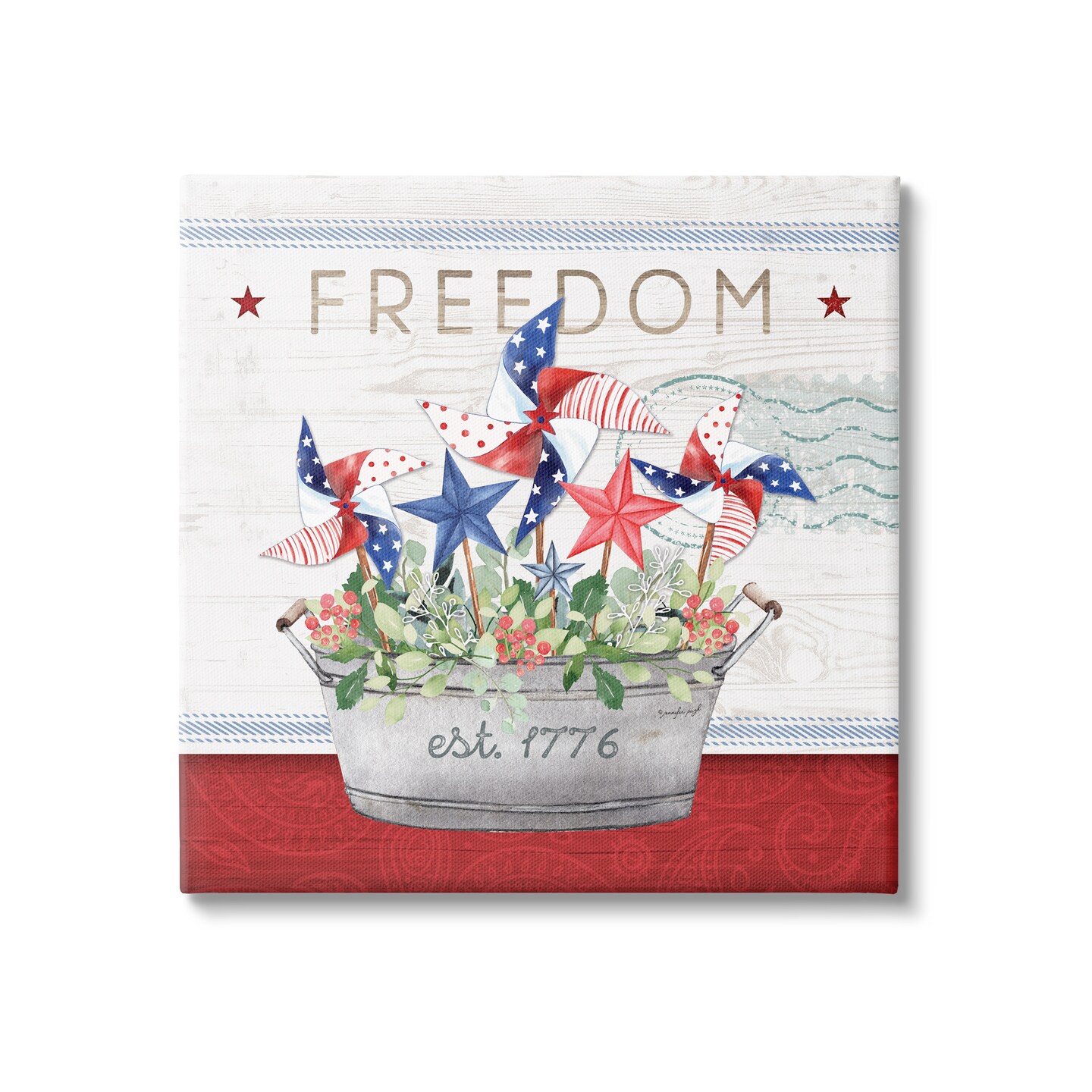 Stupell Industries Freedom Americana Floral Pinwheels Canvas Wall Art