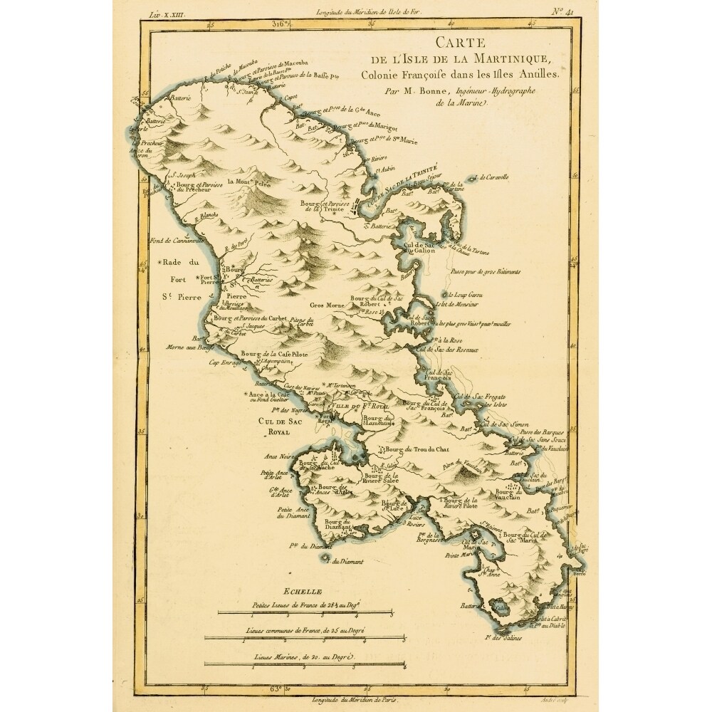 Map Of The Isle Of Martinique Circa. 1760. From _Atlas De Toutes Les Parties Connues Du Globe Terrestre By Cartographe