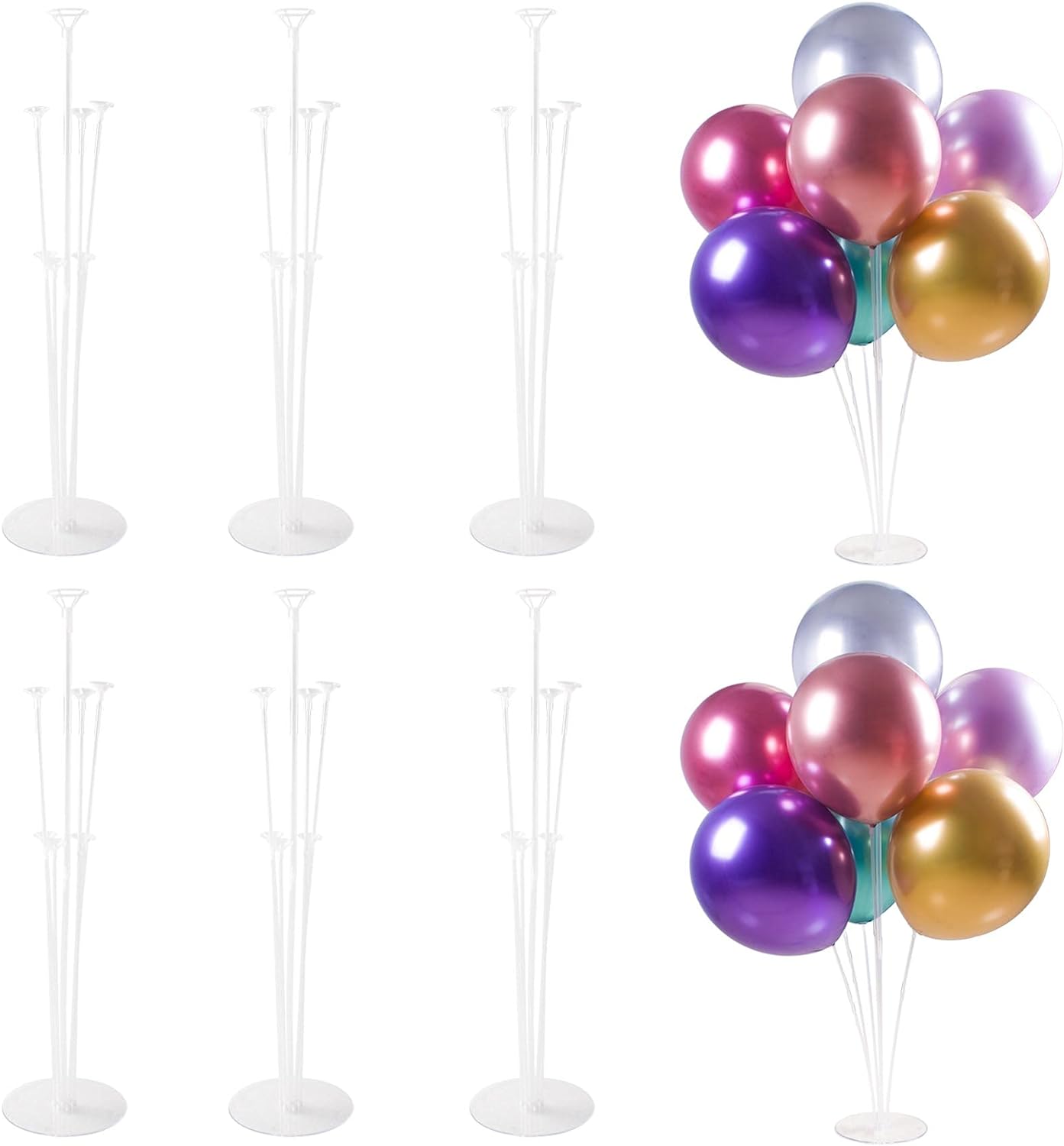 6 Sets Balloon Stand Kit, Table Balloon Stand Holder, Reusable Centerpiece with Base for Birthday Decorations, Party, Wedding and Graduation Decorations