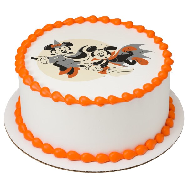 Mickey Mouse and Minnie Mouse Happy Halloween Edible Cake Topper Image - 1/4 Sheet