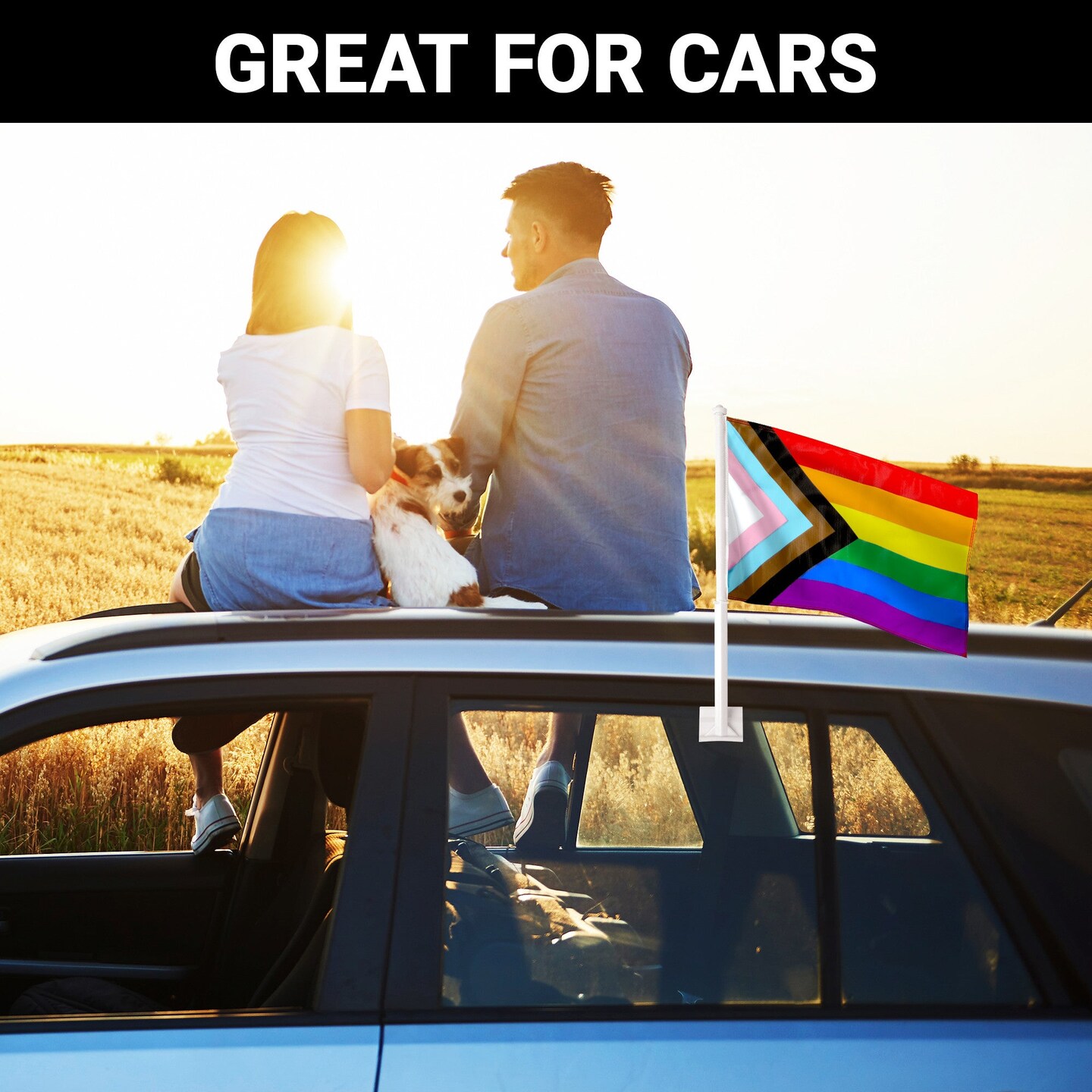 G128 2 Pack: LGBT Progress Rainbow Pride Car Flag | 11x17 In | Double LiteWeave Pro Series Double Sided Printed 150D Polyester | Flagpole Included | Perfect for Festival Celebrations, Parades
