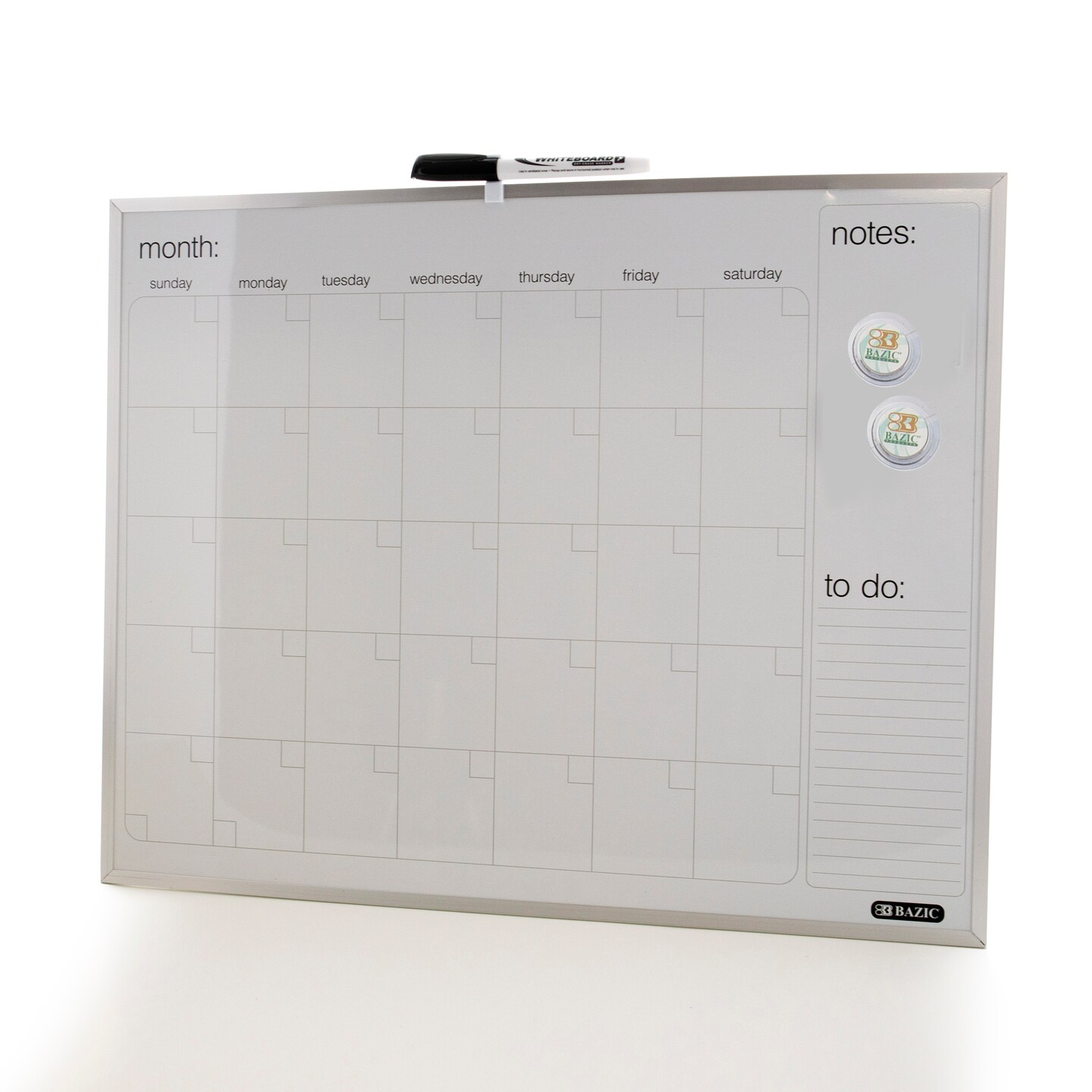 BAZIC METALLIQUE Aluminum Framed Magnetic Dry Erase Calendar 16&#x22; X 20&#x22;