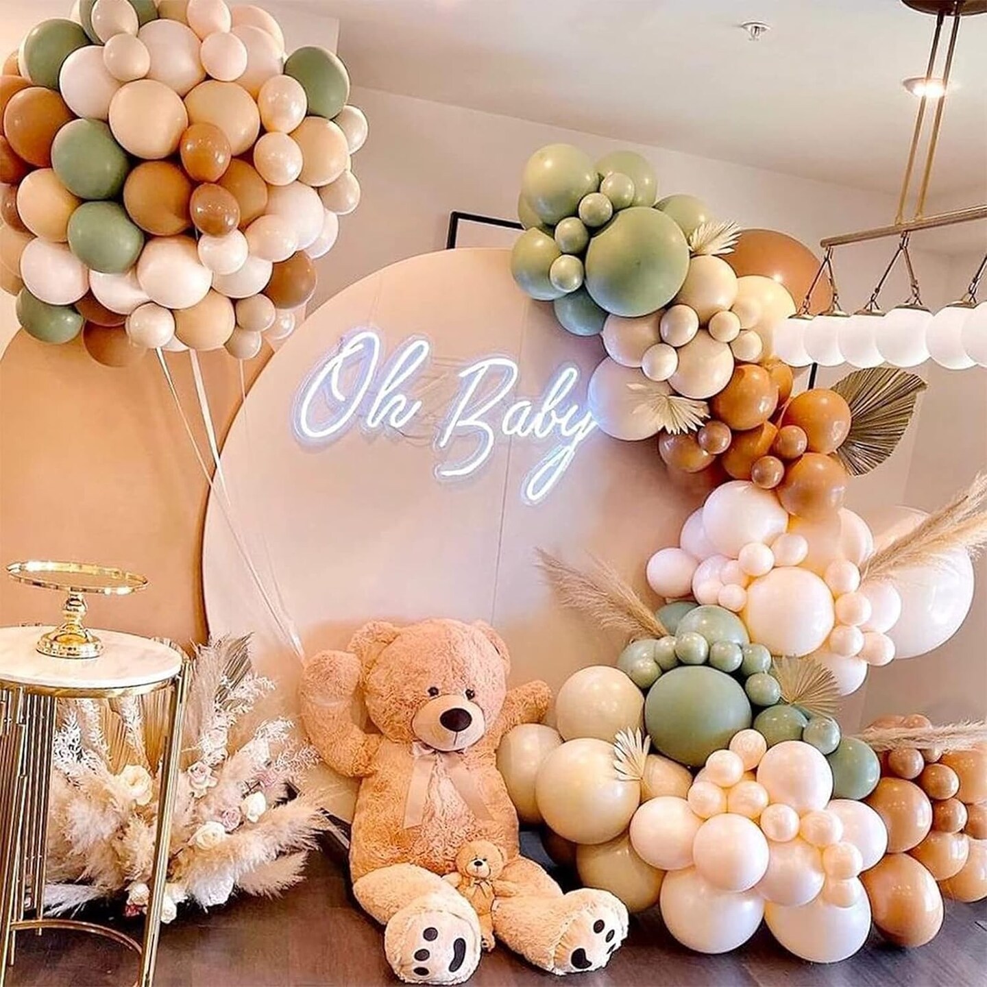 DIY Sage Green Balloon Arch Garland Kit - 137pcs Matte Green Nude Neutral and Brown Balloons for Birthday Teddy Bear Baby Shower Wedding Boho Party Decorations Jungle Safari Woodland Party Supplies
