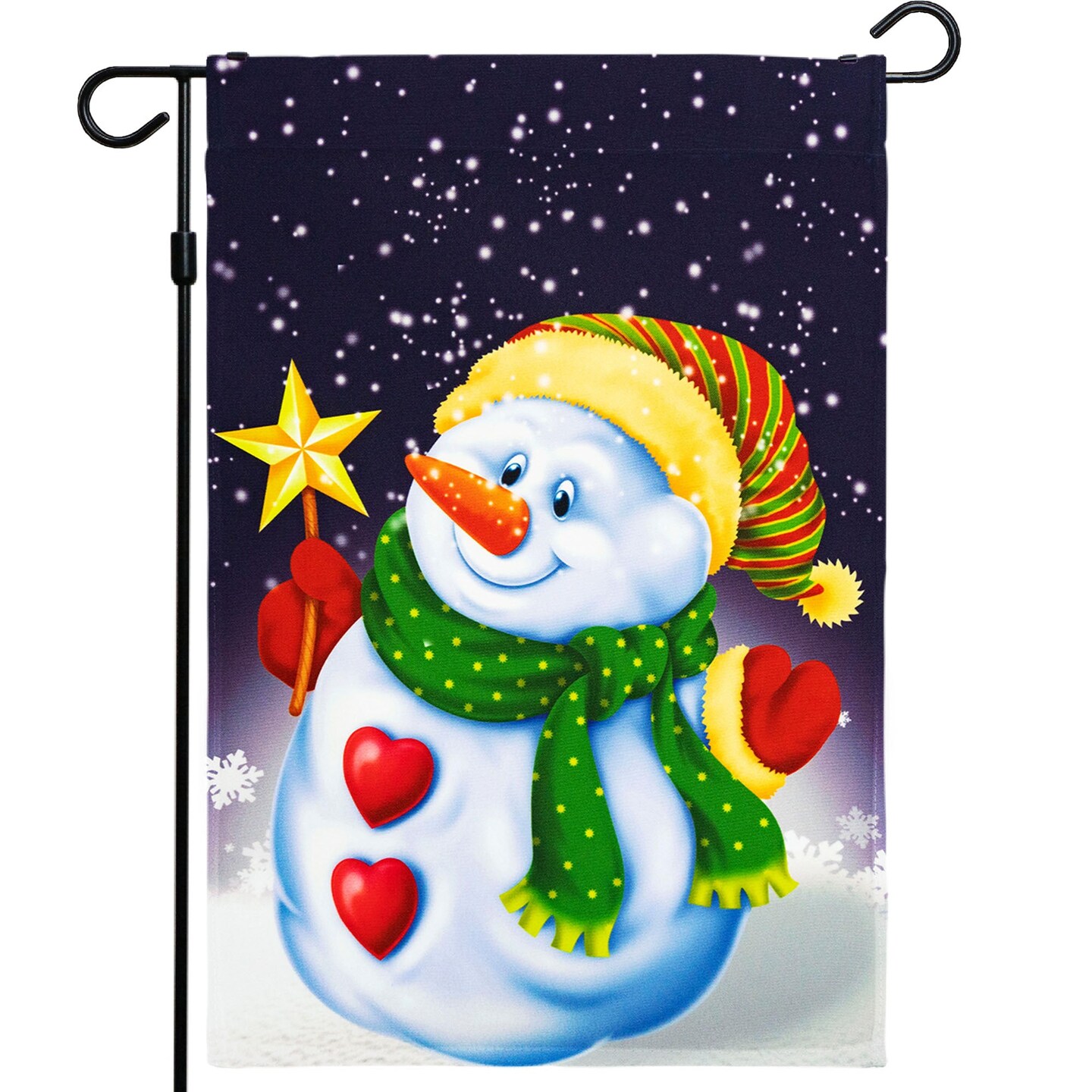G128 - Christmas Garden Flag, Christmas and Winter Themed Decorations - Snowman Playing in The Snow,  | 12x18 Inch | Printed 150D Polyester - Rustic Holiday Seasonal Outdoor Flag