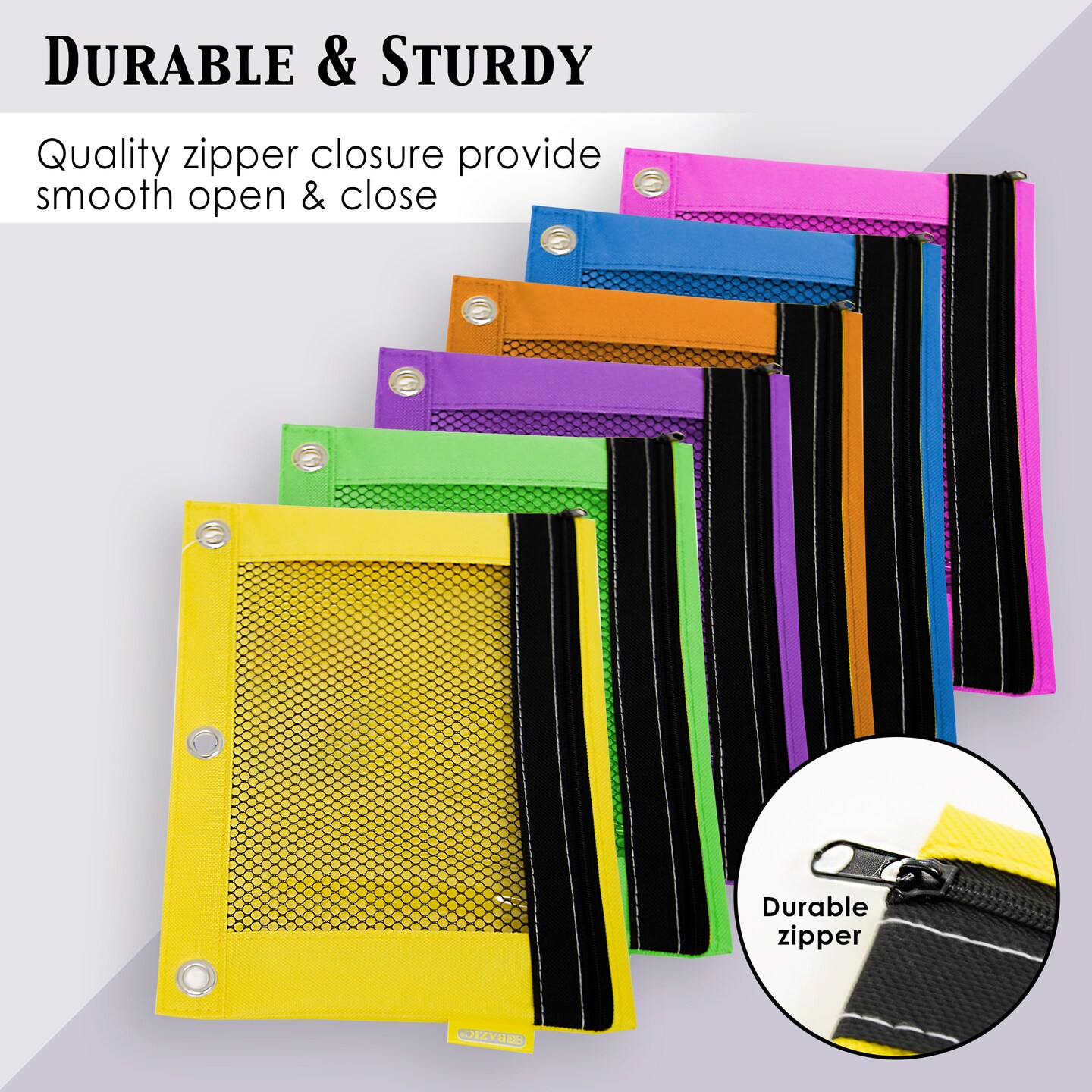 BAZIC Pencil Pouch 3-Ring Bright Color w/ Mesh Window