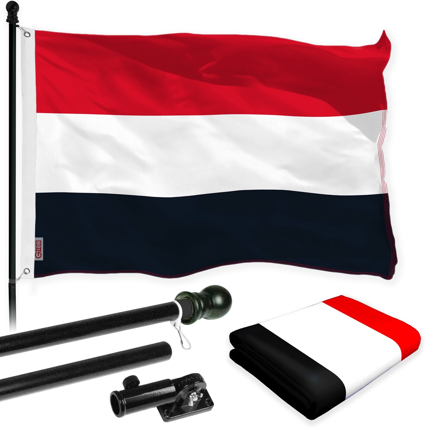 Flag Pole 6FT Black Tangle Free &#x26; Yemen Yemeni Flag 3x5 Ft Combo Printed 150D Polyester By G128