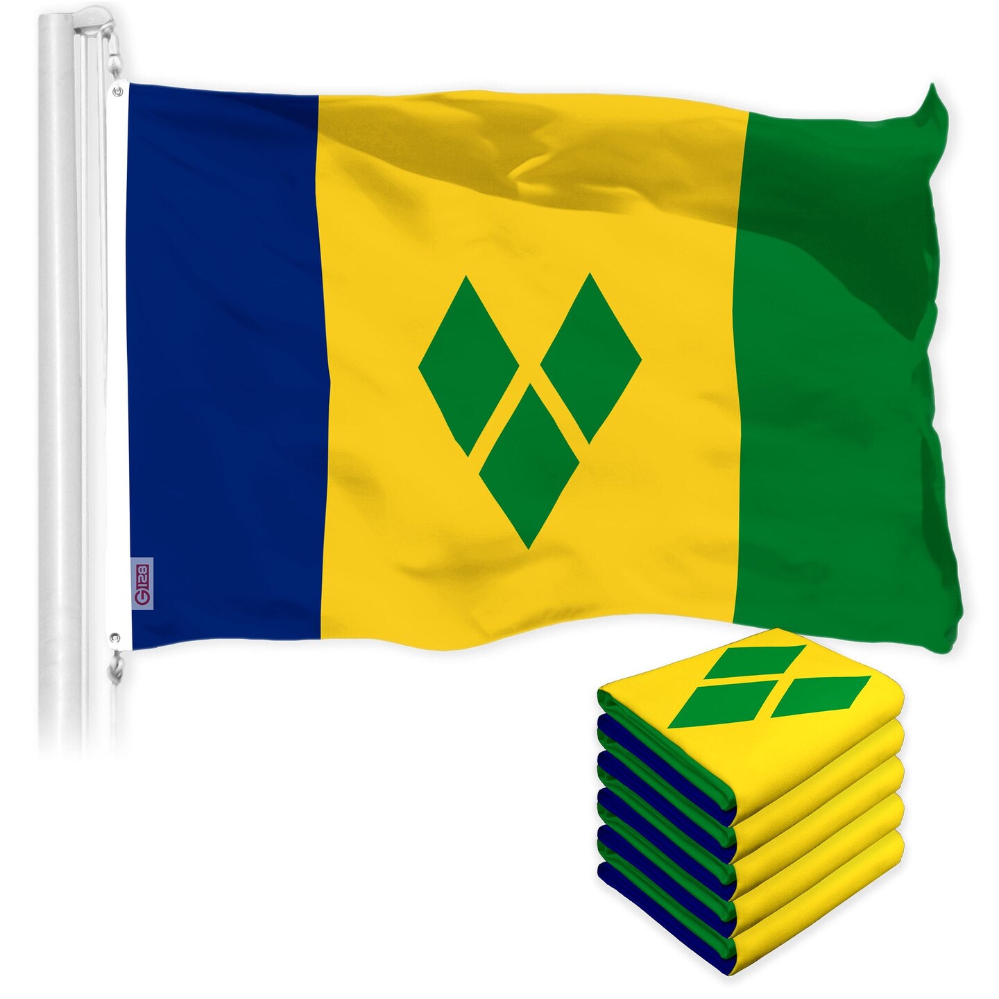 G128 5 Pack: Saint Vincent and the Grenadines Vincentian Flag | 3x5 Ft | LiteWeave Pro Printed 150D Poly | Country Flag, Vibrant Colors, Brass Grommets, Thicker and More Durable Than 100D 75D Poly