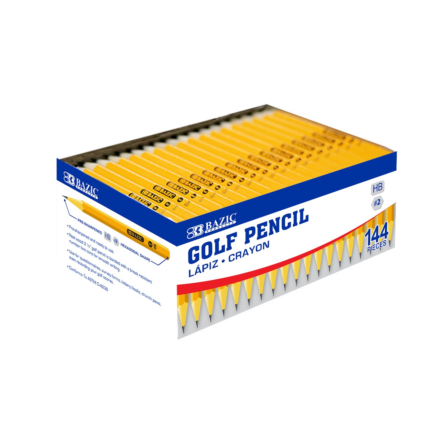 BAZIC Yellow Pencil #2 Pre-Sharpened Golf Pencil (144/Pack)