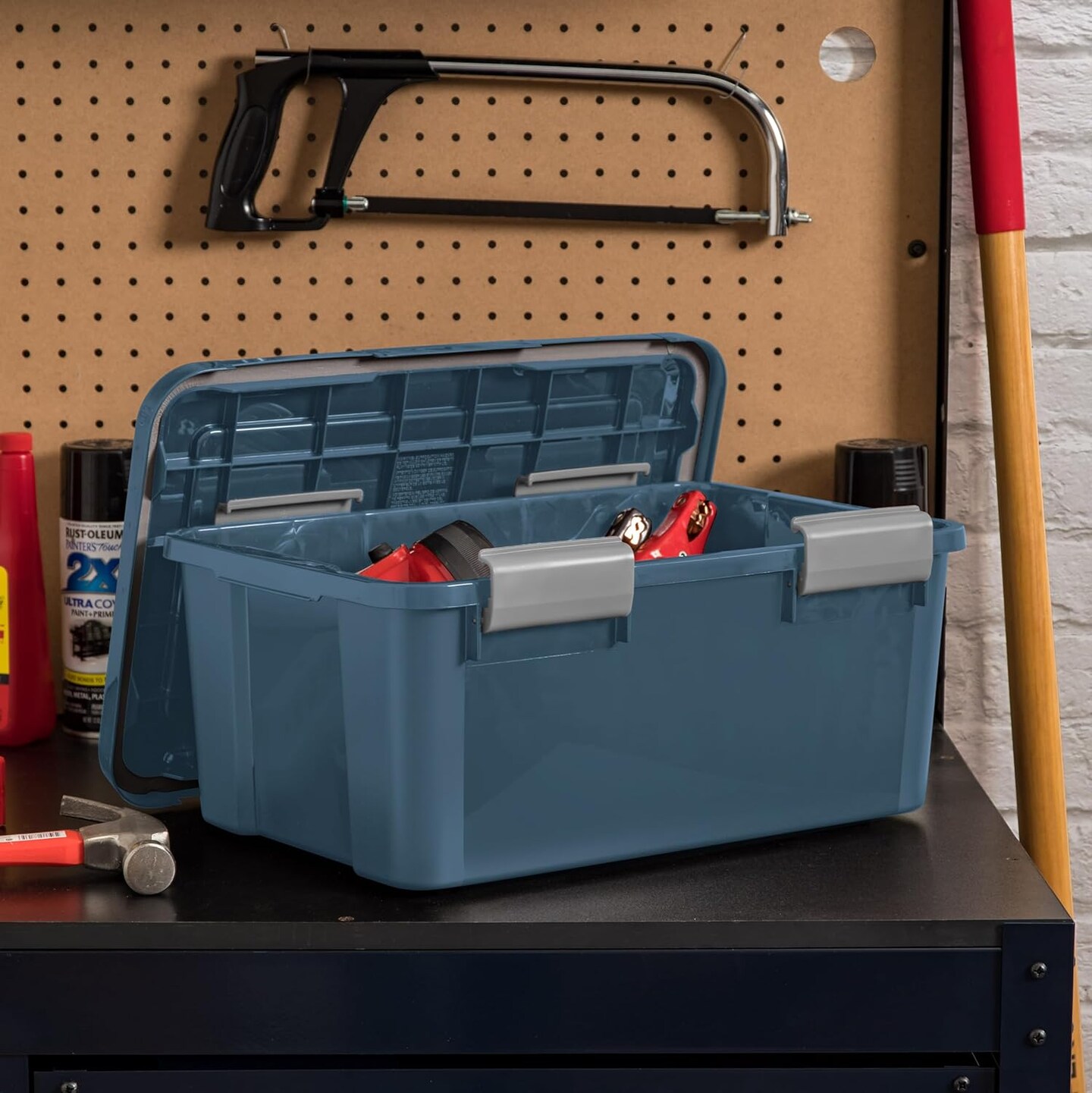 IRIS USA WEATHERPRO Airtight Plastic Storage Bin with Lid and Seal and Secure Latching Buckles, Navy