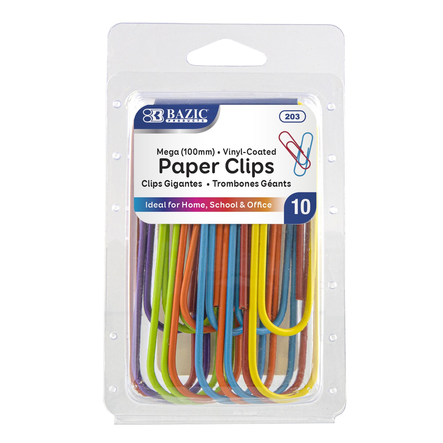 BAZIC Paper Clips (100mm) Mega Color (10/Pack)