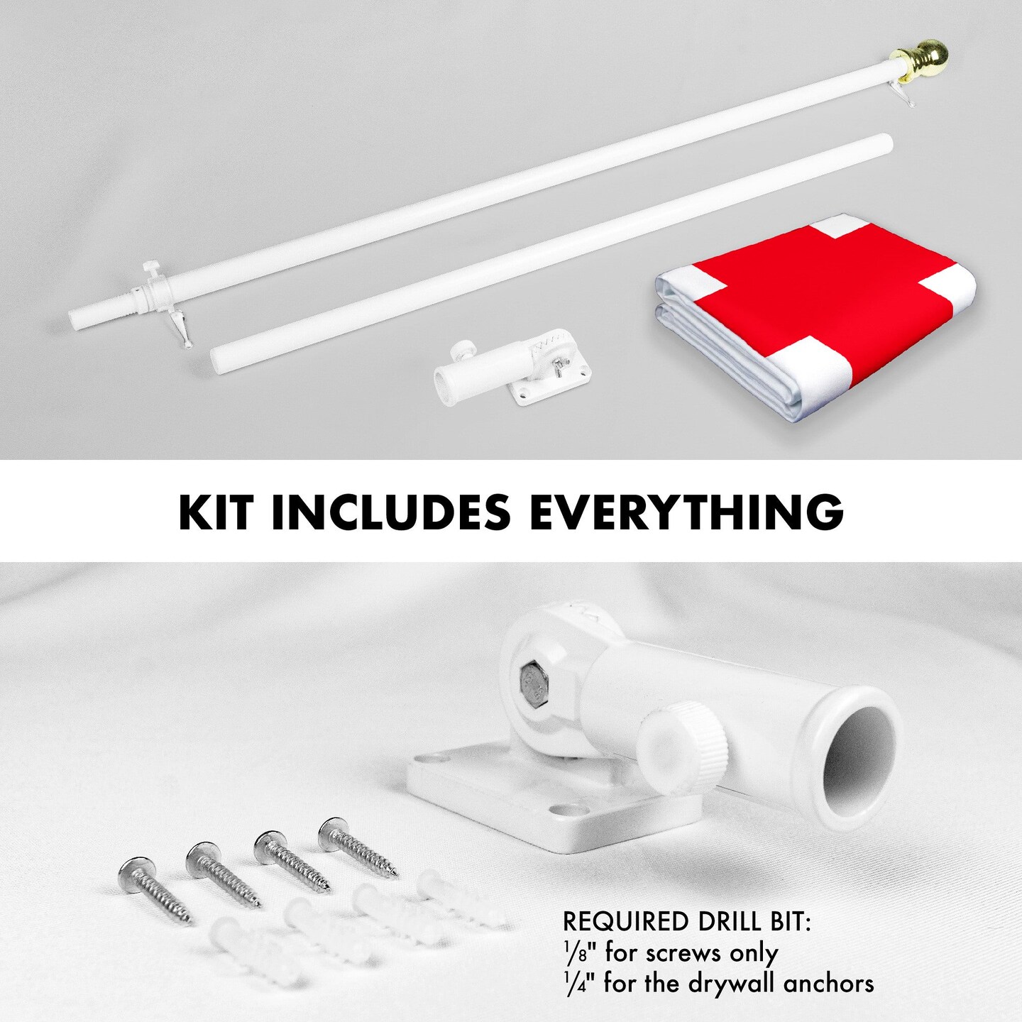 G128 Combo Pack: 6 Feet Tangle Free Spinning Flagpole (White) England English Flag 3x5 ft Printed 150D Brass Grommets (Flag Included) Aluminum Flag Pole