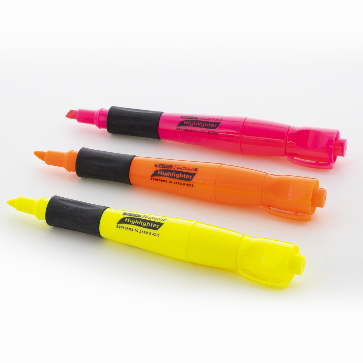 BAZIC Desk Style Fluorescent Highlighters w/ Cushion Grip (3/Pack) Yellow