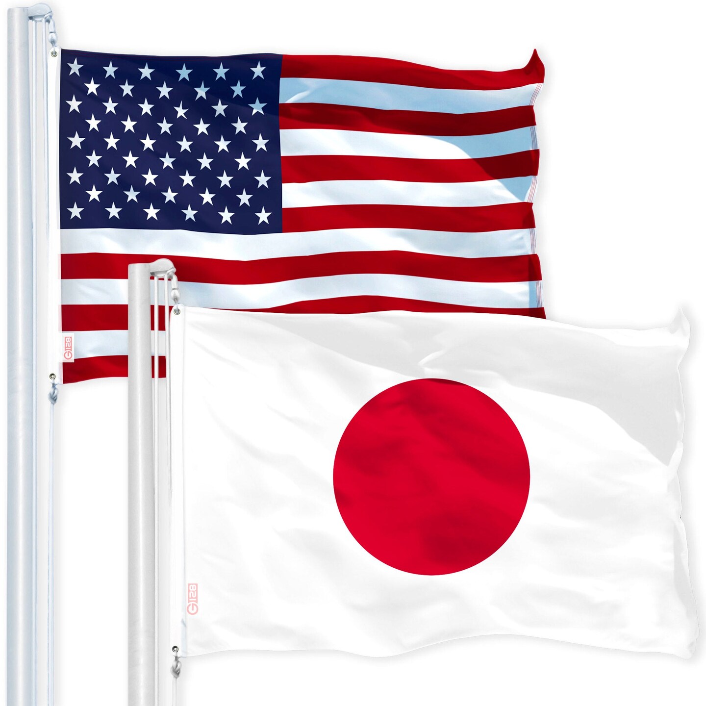 G128 Combo Pack: USA American Flag 3x5 Ft 150D Printed Stars &#x26; Japan (Japanese) Flag 3x5 Ft 150D Printed