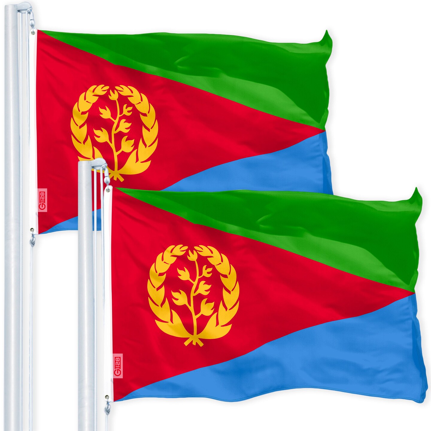 G128 2 Pack: Eritrea (Eritrean) Flag | 3x5 feet | Printed 150D Indoor/Outdoor, Vibrant Colors, Brass Grommets, Quality Polyester, Much Thicker More Durable Than 100D 75D Polyester