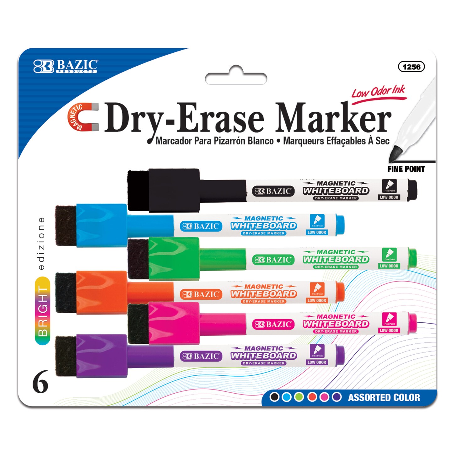 BAZIC Magnetic Bright Color Dry-Erase Markers (6/Pack)