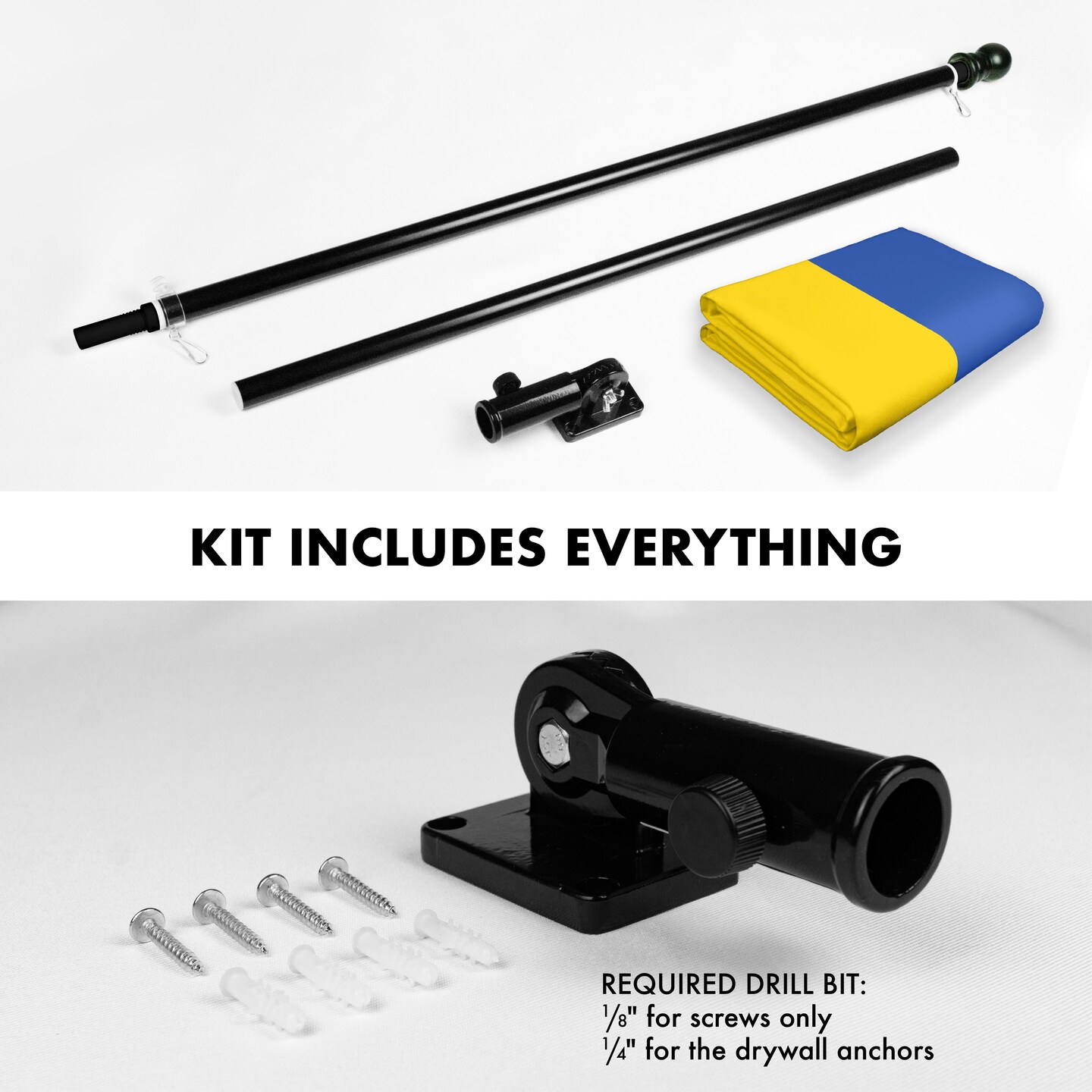 G128 Flag Pole 6FT Black Tangle Free &#x26; Ukraine Ukrainian Flag 3x5 Ft Combo Printed 150D Polyester