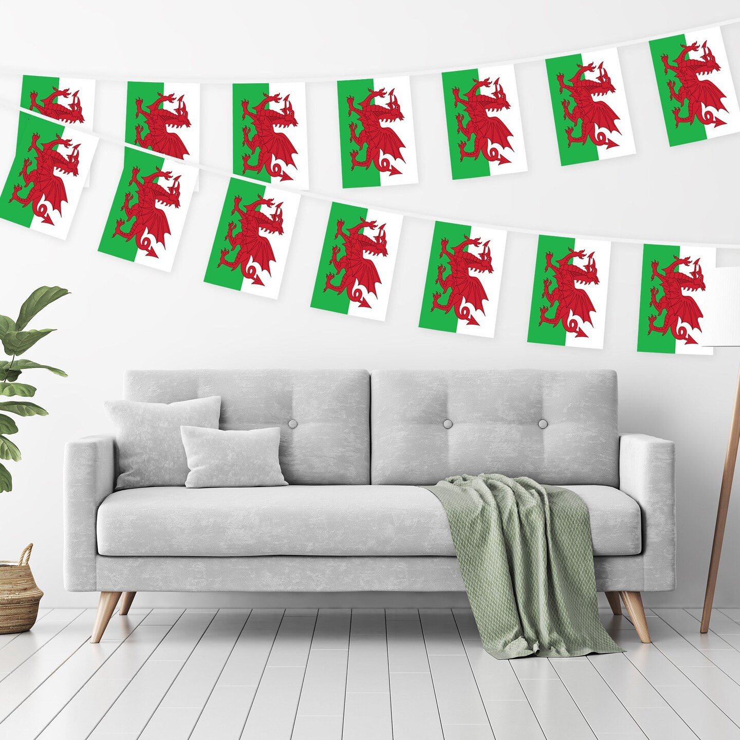 G128 Wales Welsh Bunting Banner | Flag 8.2 x 5.5 Inch, Full String 33 Feet | Printed 150D Polyester, Decorations For Bar, School, Festival Events Celebration