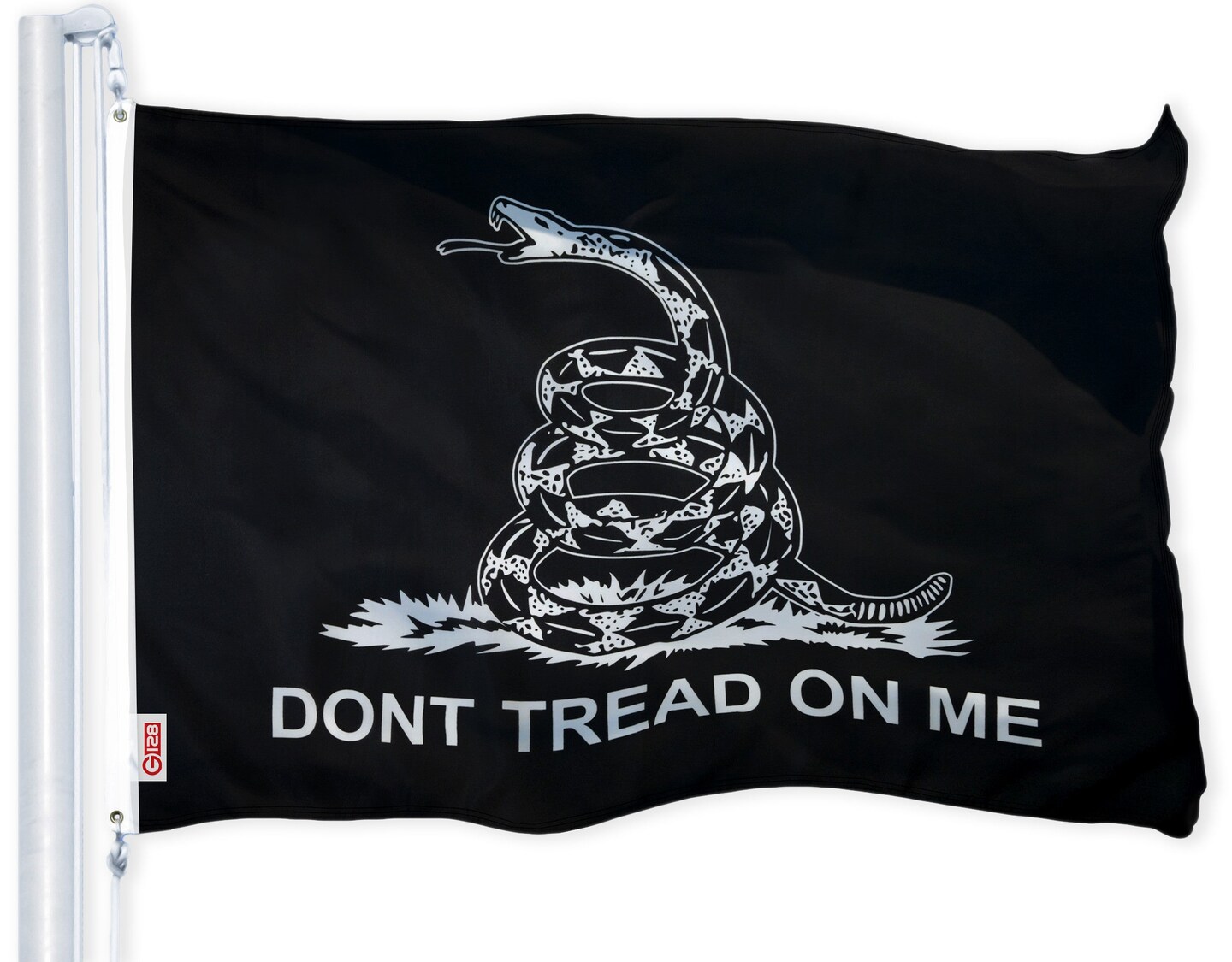 G128 - Gadsden Dont Tread on Me Tea Party Flag (Black/White) 3x5 FT Printed Brass Grommets 150D Polyester Indoor/Outdoor - Much Thicker More Durable Than 100D 75D Polyester