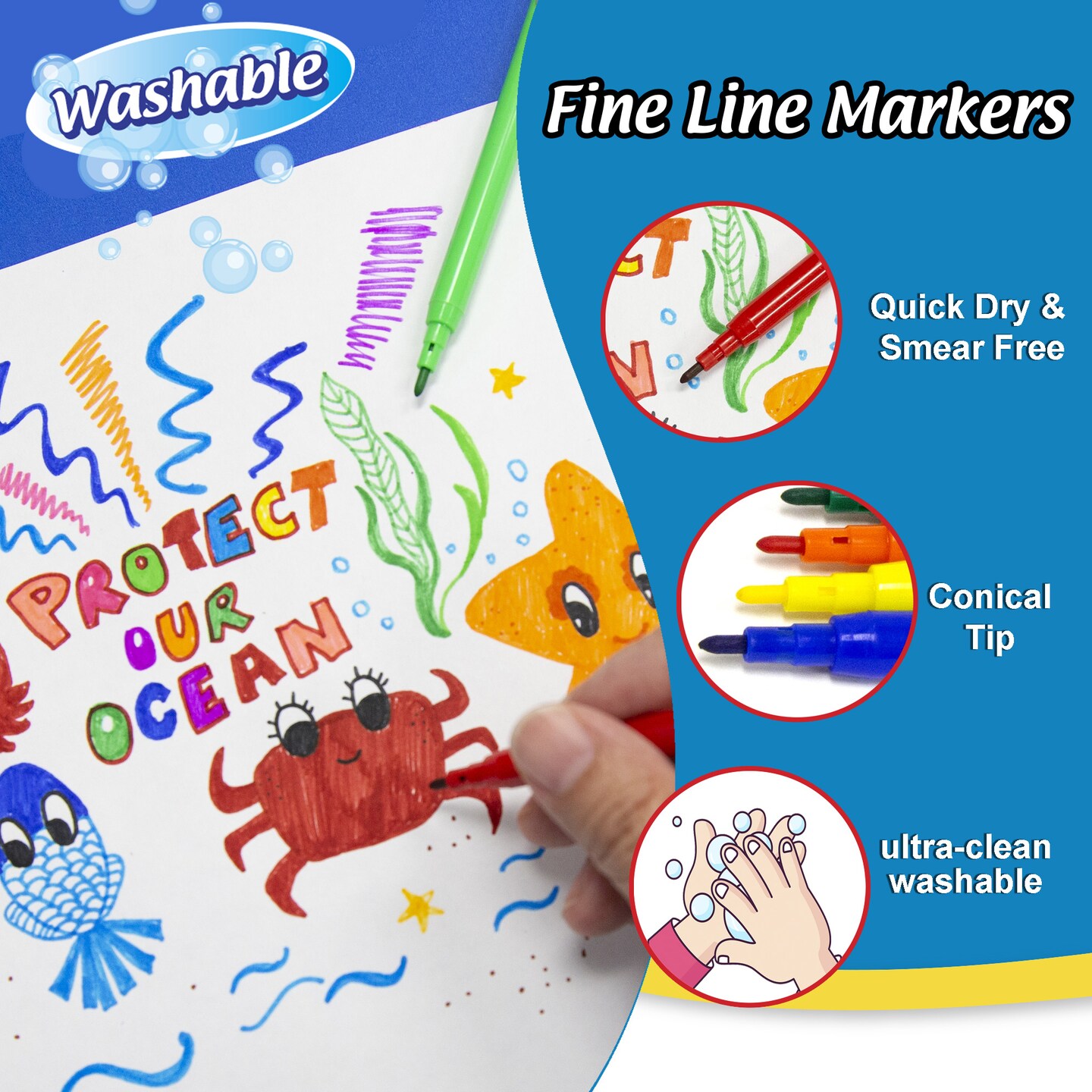 BAZIC Fine Line 24 Classic Colors Washable Markers