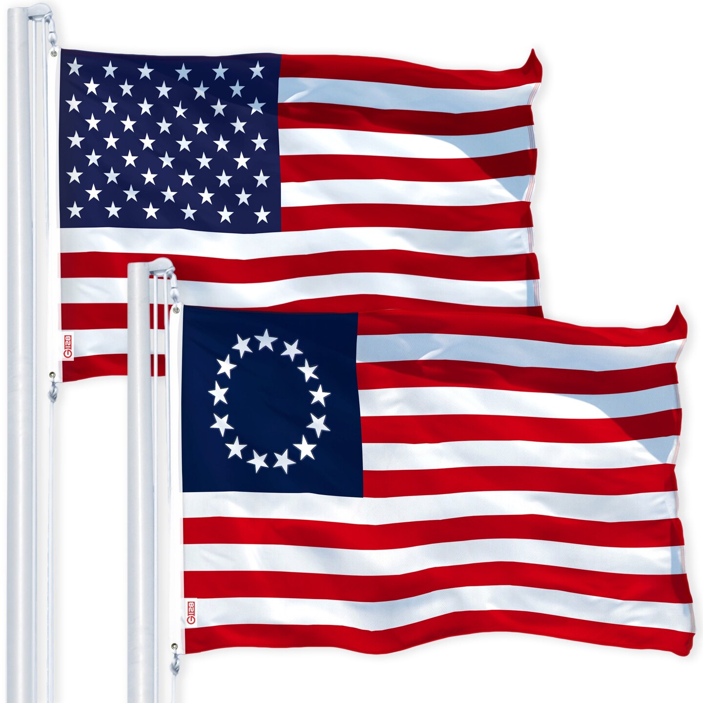 G128 Combo Pack: USA 3x5 Ft 150D Printed Stars & Betsy Ross Flag 3x5 Ft 150D Printed