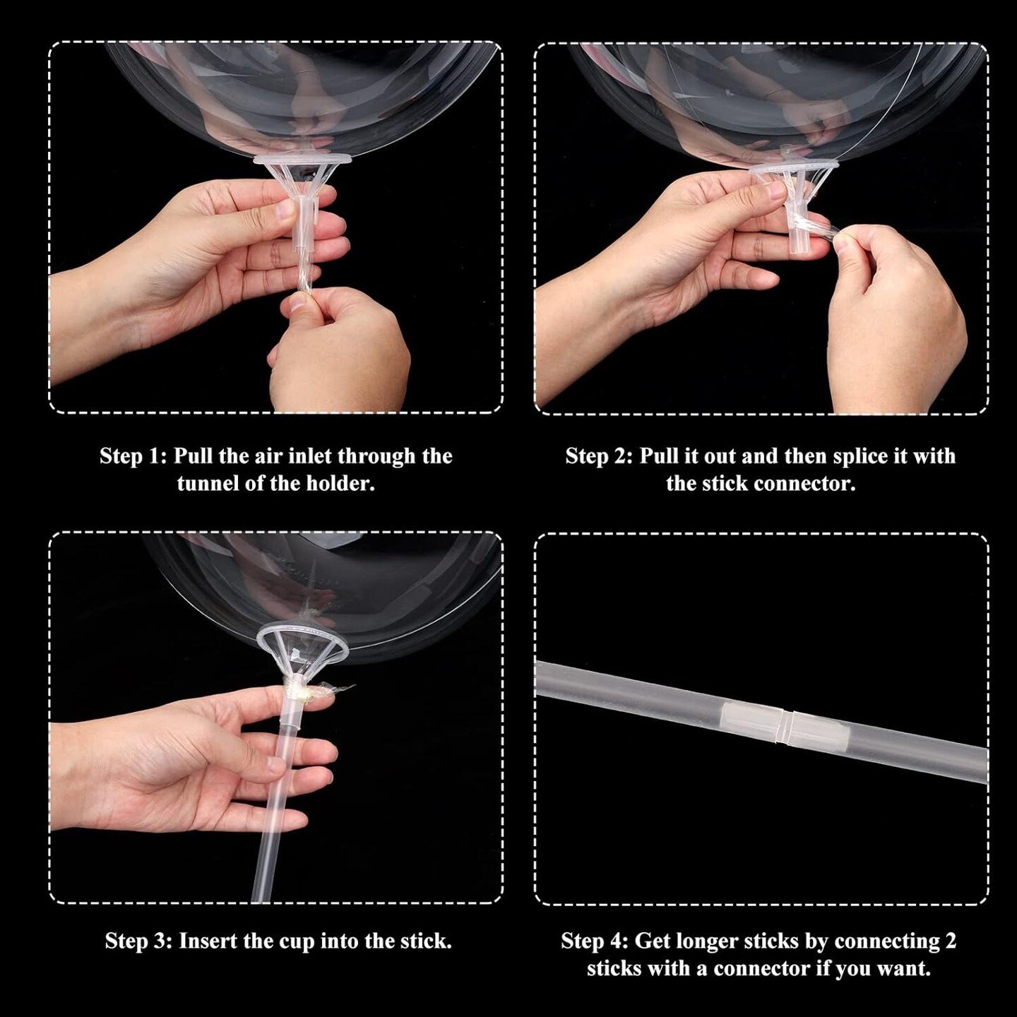 50pcs Balloon Sticks with Cups, 16in Clear Bobo Balloon Holders Large and Long Balloon Stand for Large Balloons Birthday Graduation Wedding Party Decorations