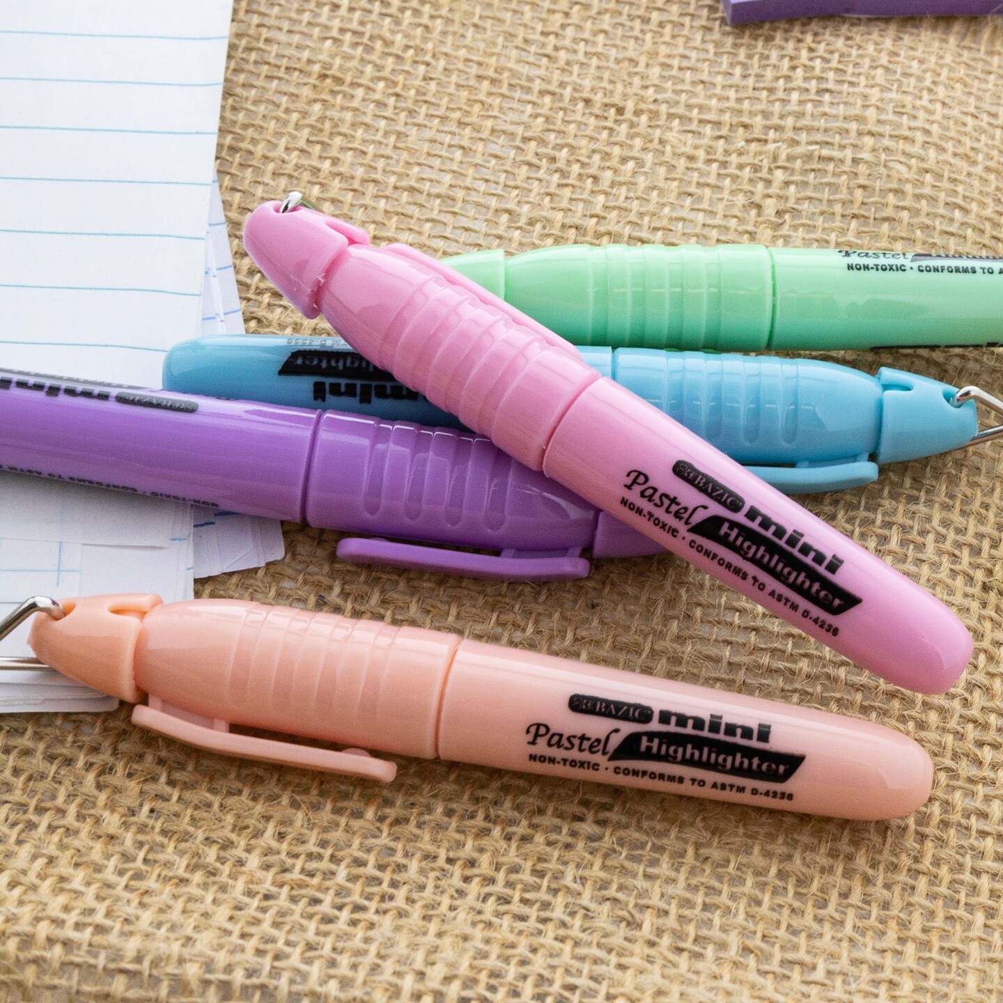 BAZIC Mini Pastel Assorted Colors Highlighter w/ Cap Clip (5/Pack)