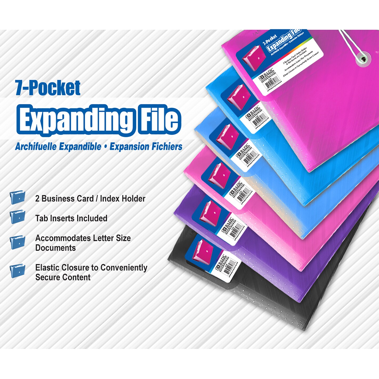 BAZIC Expanding File A4/Letter Size Translucent Poly 7-Pocket