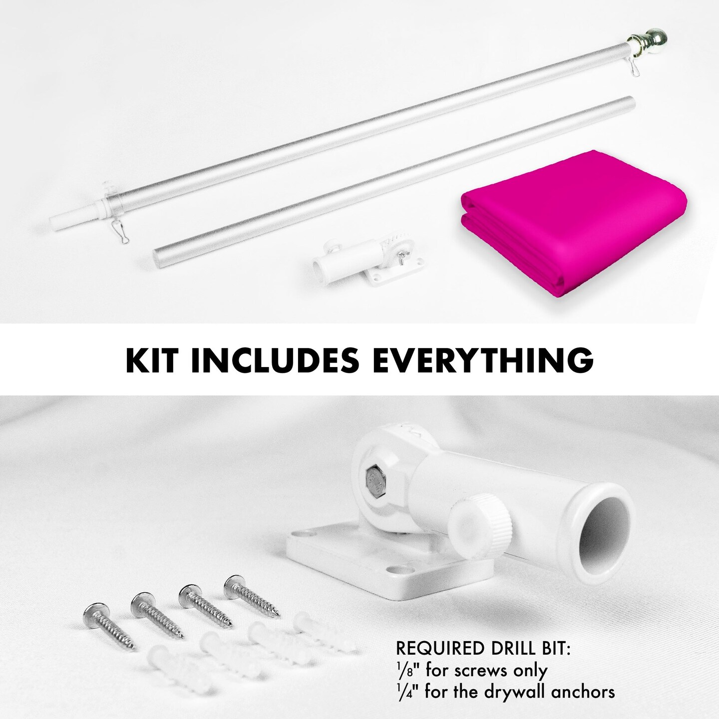 G128 Combo Pack: 6 Feet Tangle Free Spinning Flagpole (Silver) Solid Pink Flag 3x5 ft Printed 150D Brass Grommets (Flag Included) Aluminum Flag Pole