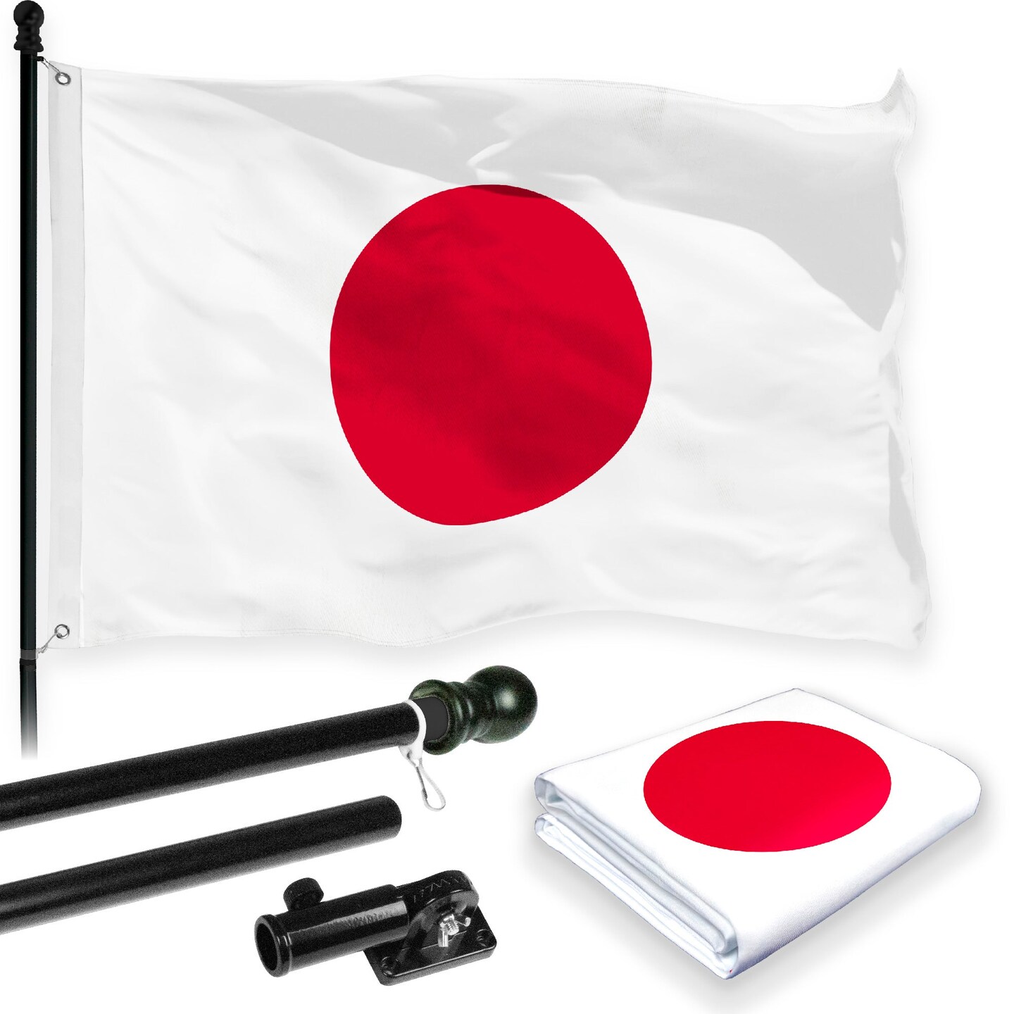 G128 Combo Pack: 6 Feet Tangle Free Spinning Flagpole (Black) Japan Japanese Flag 3x5 ft Printed 150D Brass Grommets (Flag Included) Aluminum Flag Pole
