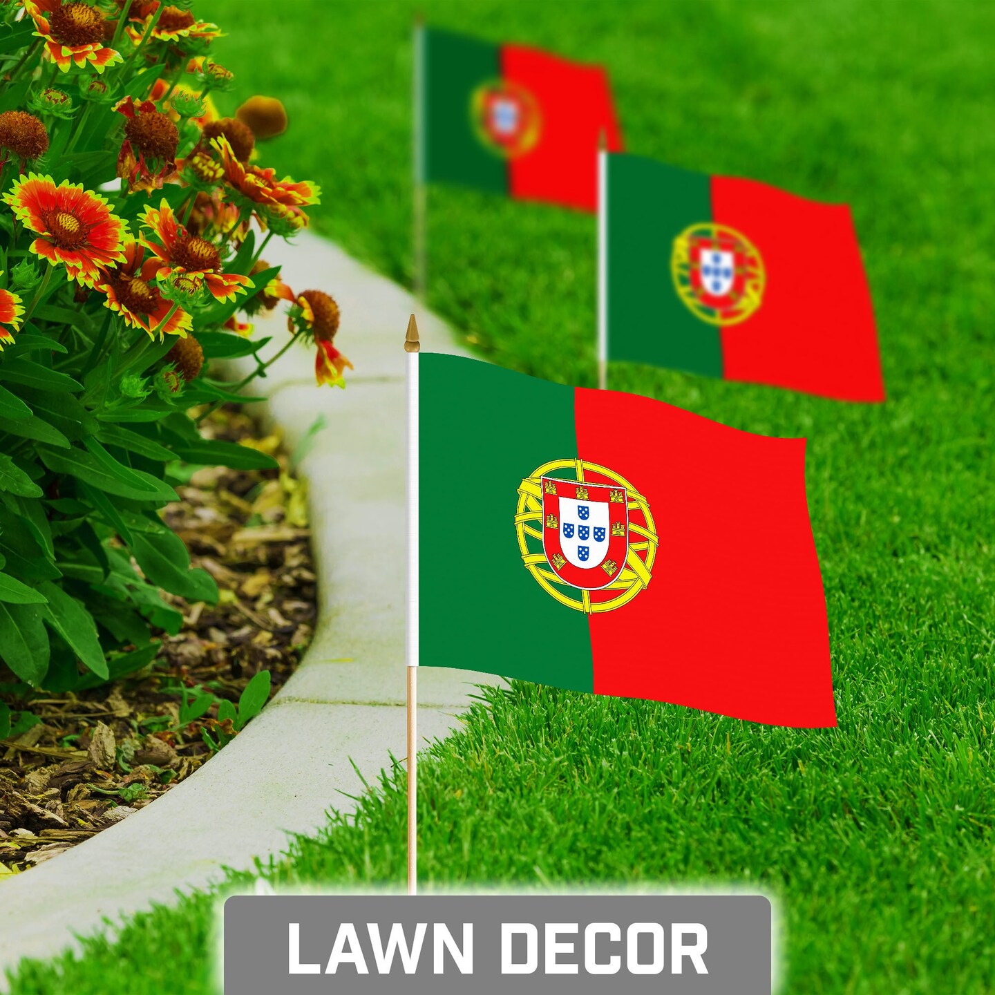 G128 24 Pack Handheld Portugal Portuguese Stick Flags | 8x12 In | Printed 150D Polyester, Country Flag, Solid Wooden Stick, Spear Gold Tip