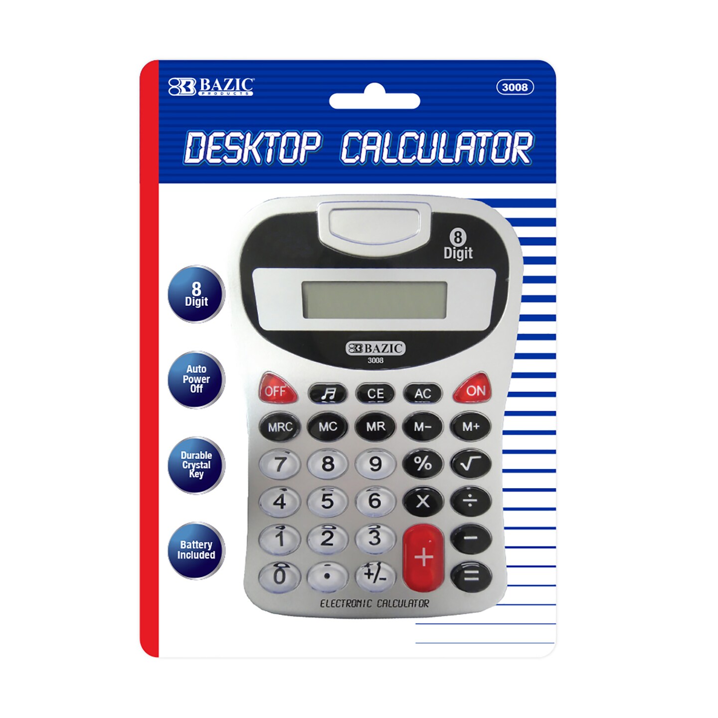 BAZIC Desktop Calculator 8-Digit Silver w/ Tone