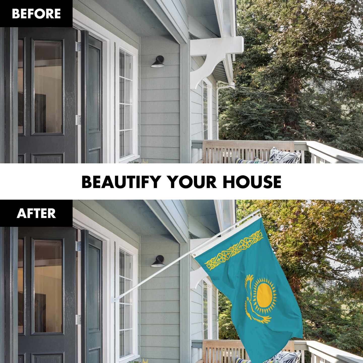 G128 Combo Pack: 6 Ft Tangle Free Aluminum Spinning Flagpole (White) &#x26; Kazakhstan Kazakhstani Flag  3x5 Ft LiteWeave Pro Series Printed 150D Polyester | Pole with Flag Included