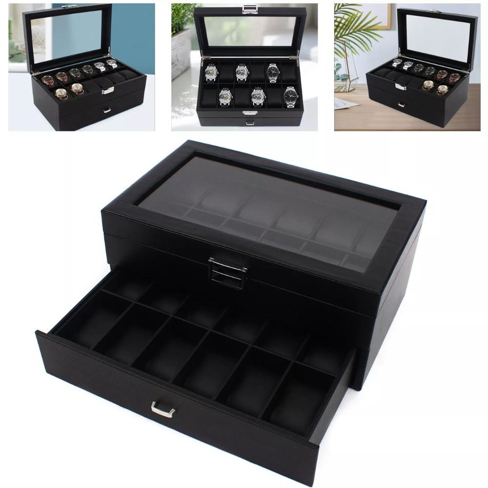 24-Slot Luxury Watch Display Case Jewelry Organizer