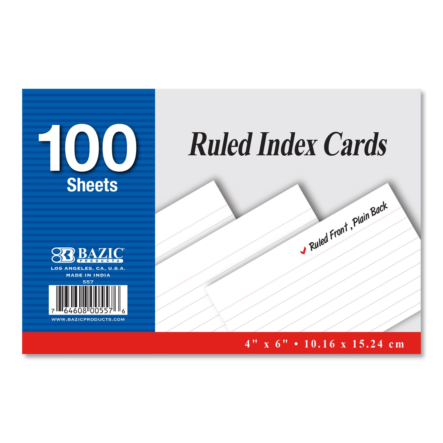 BAZIC Ruled White Index Card 4&#x22; X 6&#x22; 100 Ct.