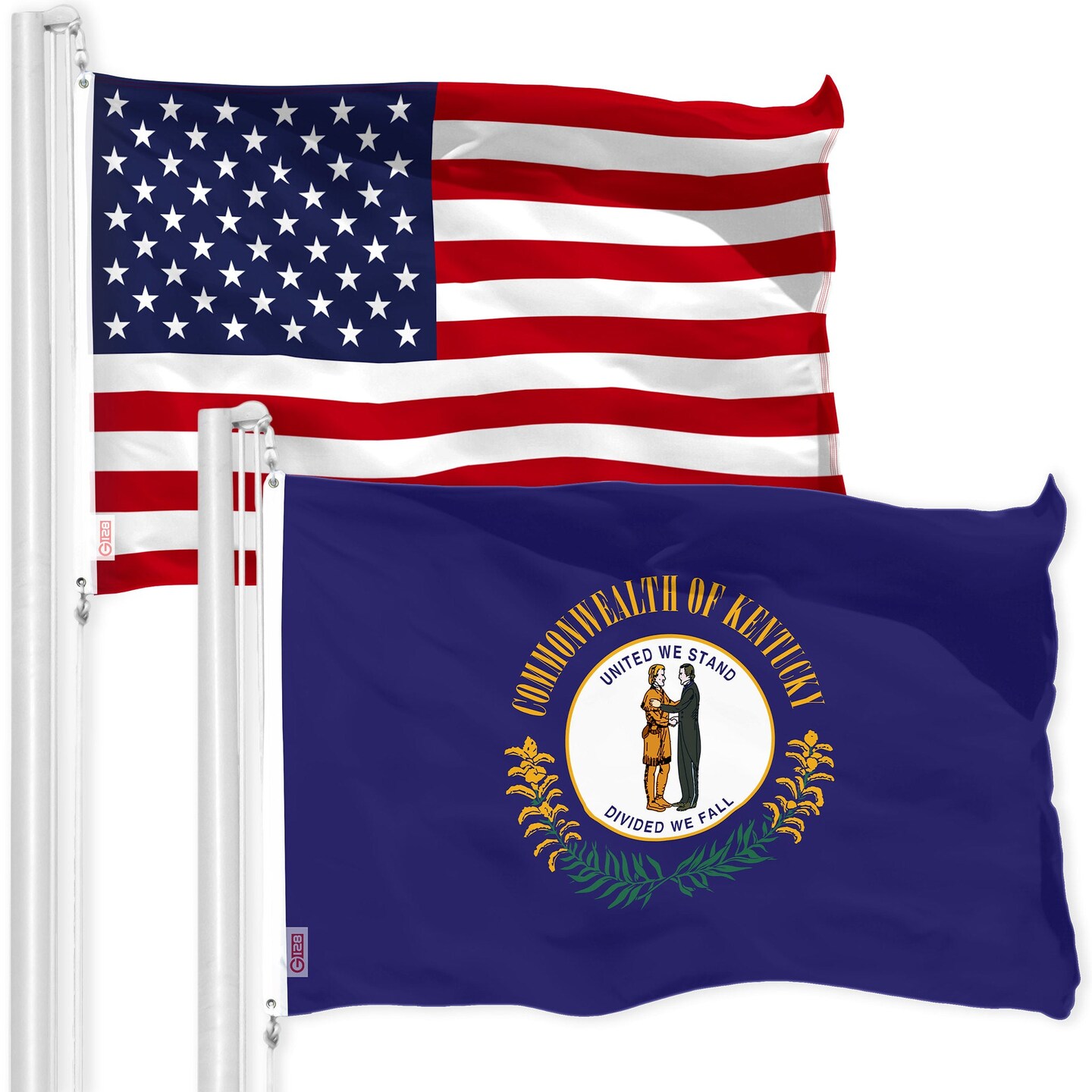 G128 Combo Pack: American USA Flag 3x5 Ft &#x26; Kentucky Flag 3x5 Ft, Both Printed 150D Polyester, Indoor/Outdoor, Brass Grommets