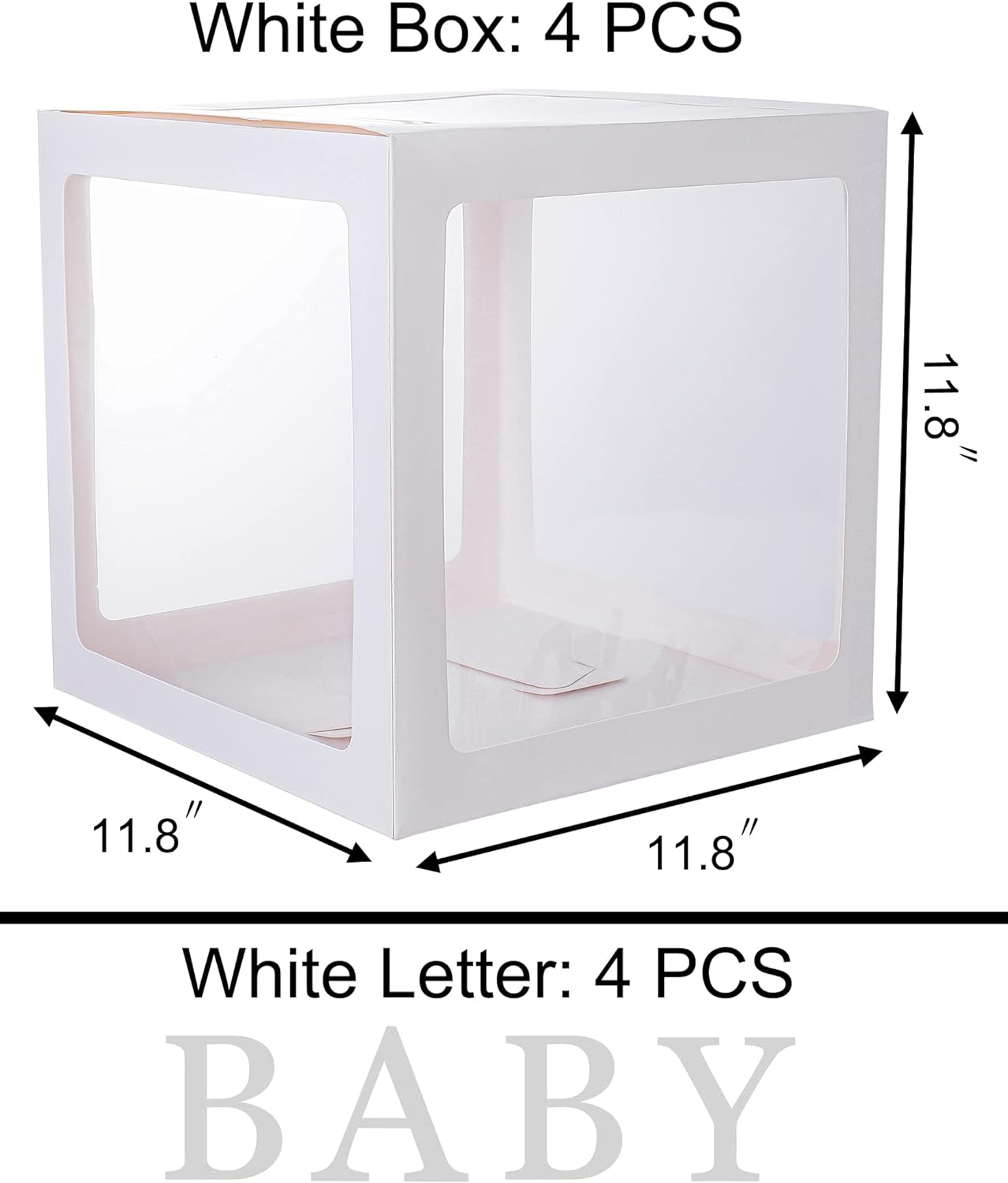 Baby Boxes with Letters for Baby Shower, Clear Baby Shower Decorations,Ballon Baby Blocks,Baby Shower Birthday Party,Gender Reveal,Reusable Favors In Giftbox, Baby Blocks(4Pcs White)