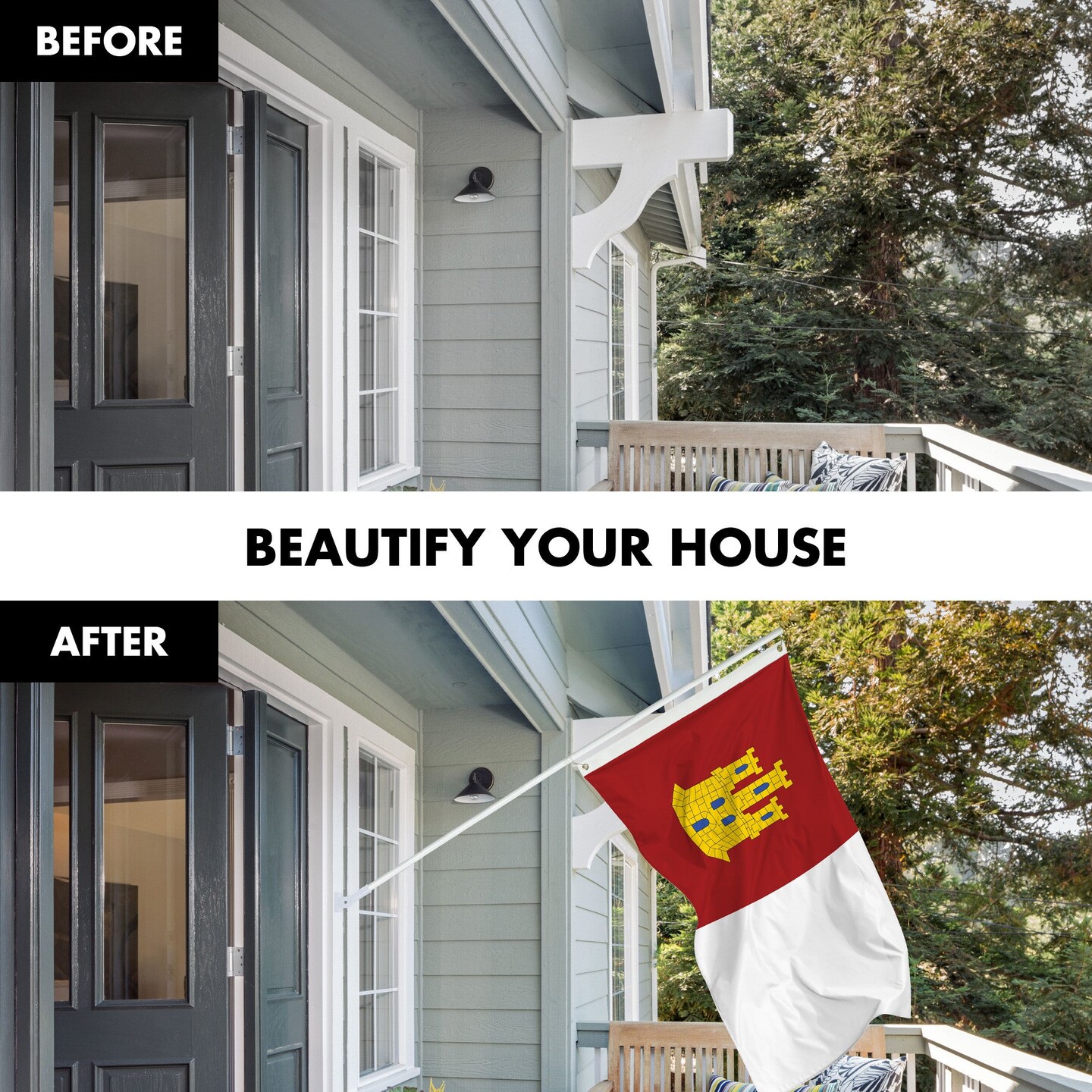 G128 Combo Pack: 6 Ft Tangle Free Aluminum Spinning Flagpole (White) &#x26; Spain Castile La Mancha Flag 3x5 Ft, LiteWeave Pro Series Printed 150D Polyester | Pole with Flag Included