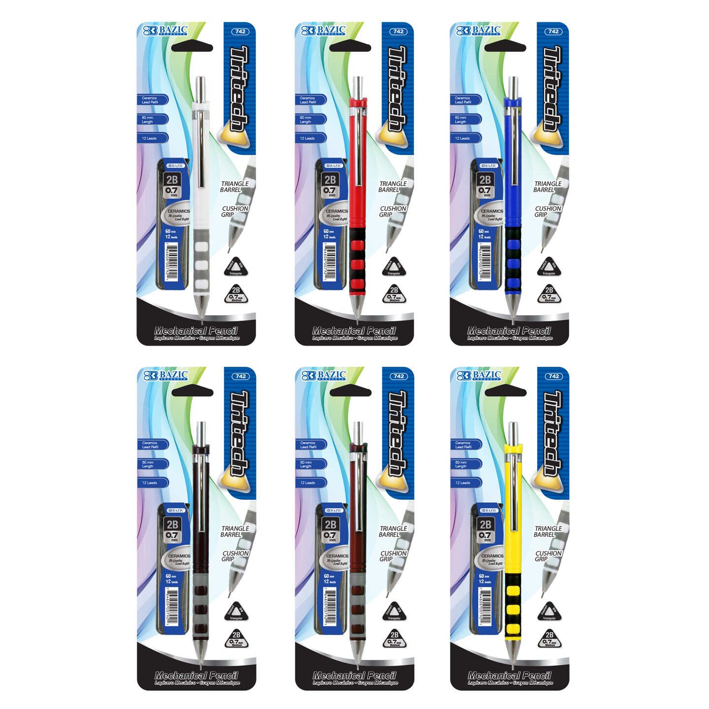 BAZIC Tritech 0.7 mm Mechanical Pencils, 2B Lead, 1 Count, size