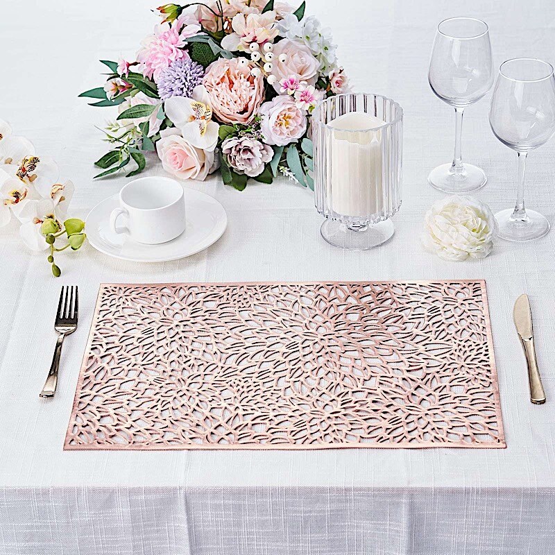 6 Rectangle 18-Inch Floral Design Vinyl Placemats