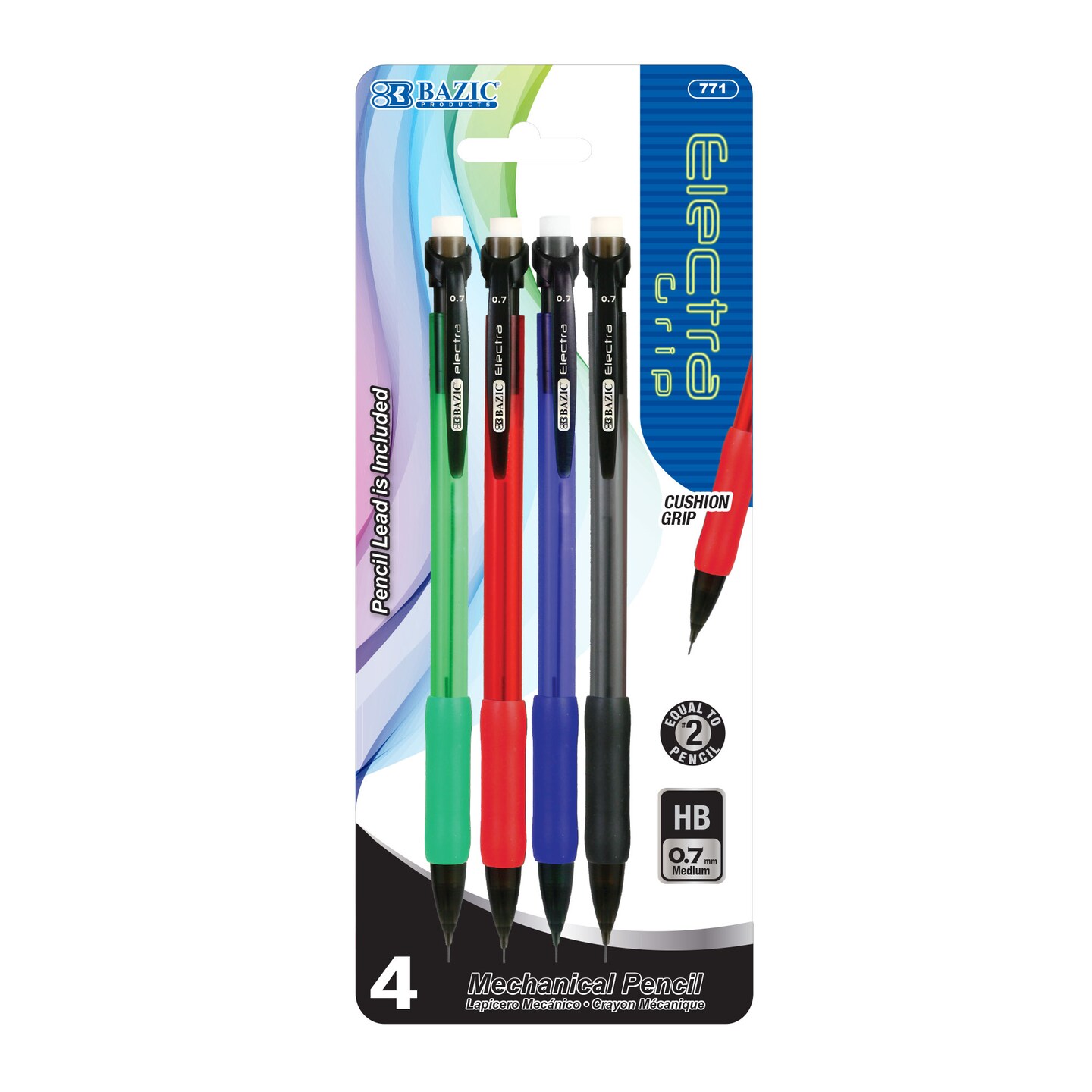 BAZIC 0.7 mm Electra Mechanical Pencil with Grip (4/Pack)