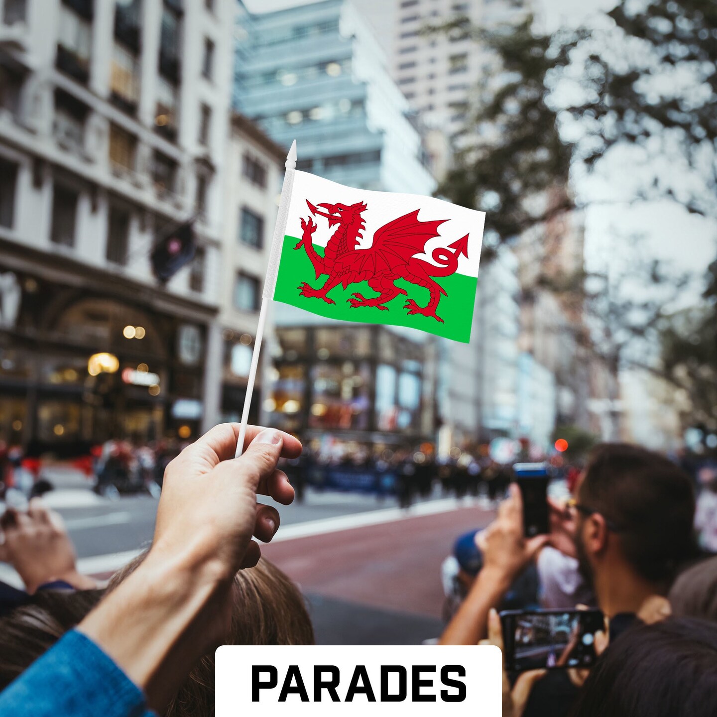 G128 50 Pack Handheld Wales Welsh Stick Flags | 4x6 In | Printed 150D Polyester, Country Flag, Solid Plastic Stick, Spear White Tip
