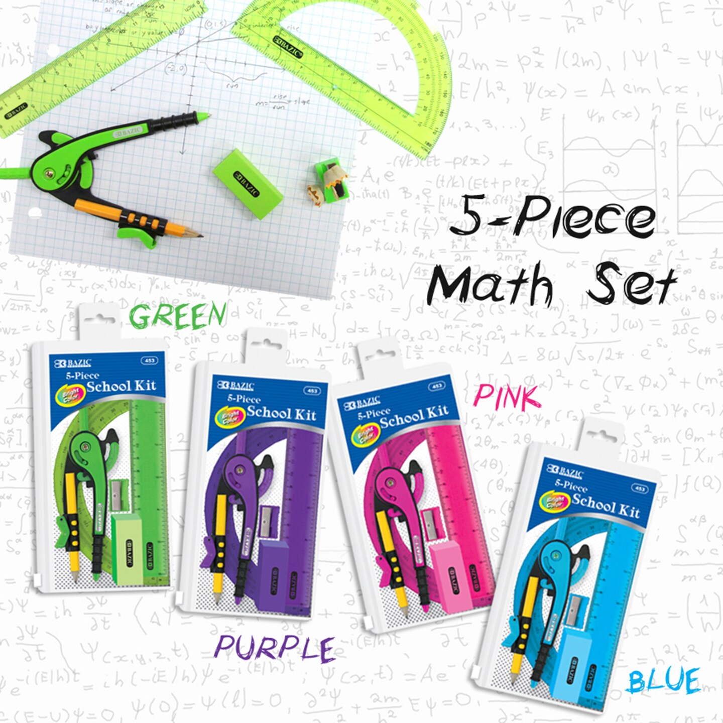 BAZIC 5 Pcs. School Kit w/ Zipper Pouch