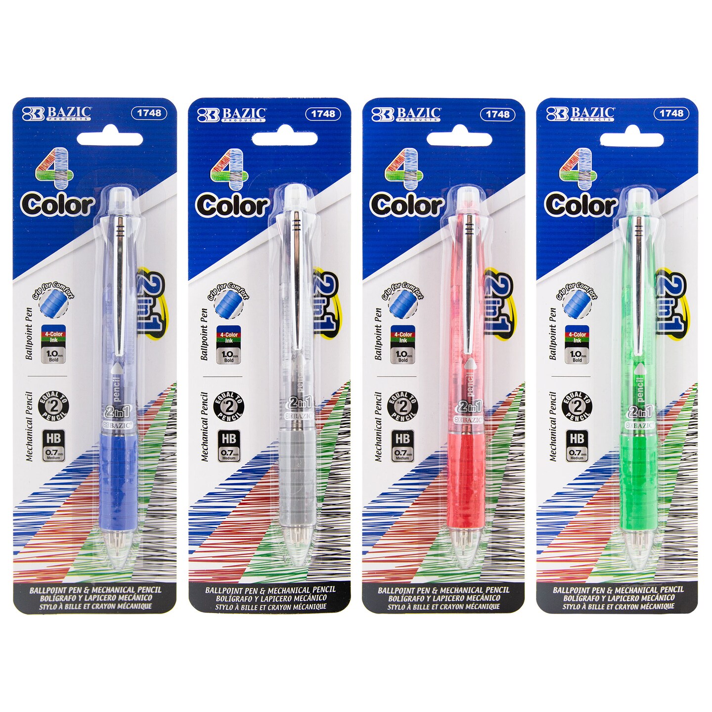 BAZIC 2-In-1 Mechanical Pencil &#x26; 4-Color Pen w/ Cushion Grip