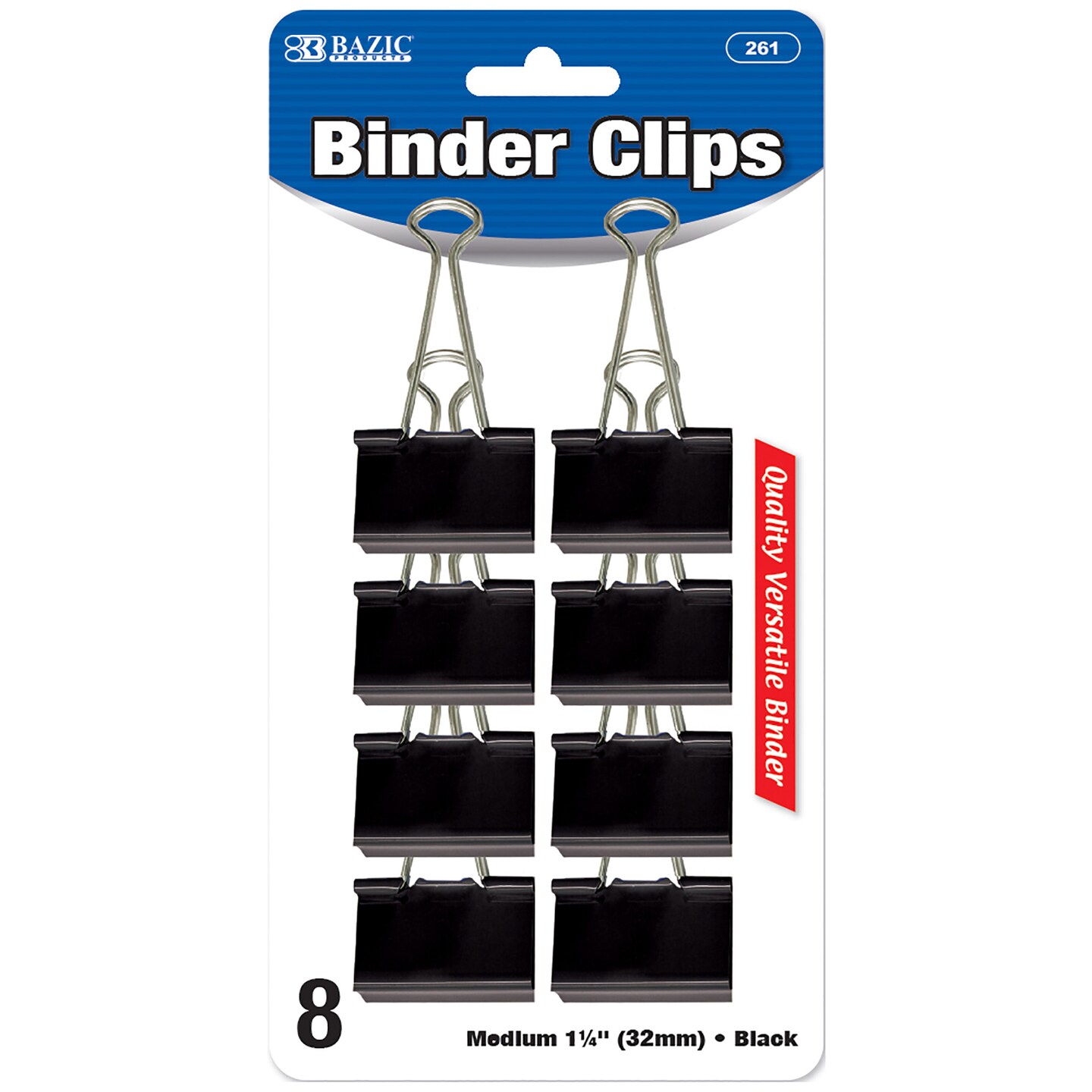 BAZIC Medium 1-1/4 (32mm) Black Binder Clip (8/Pack)