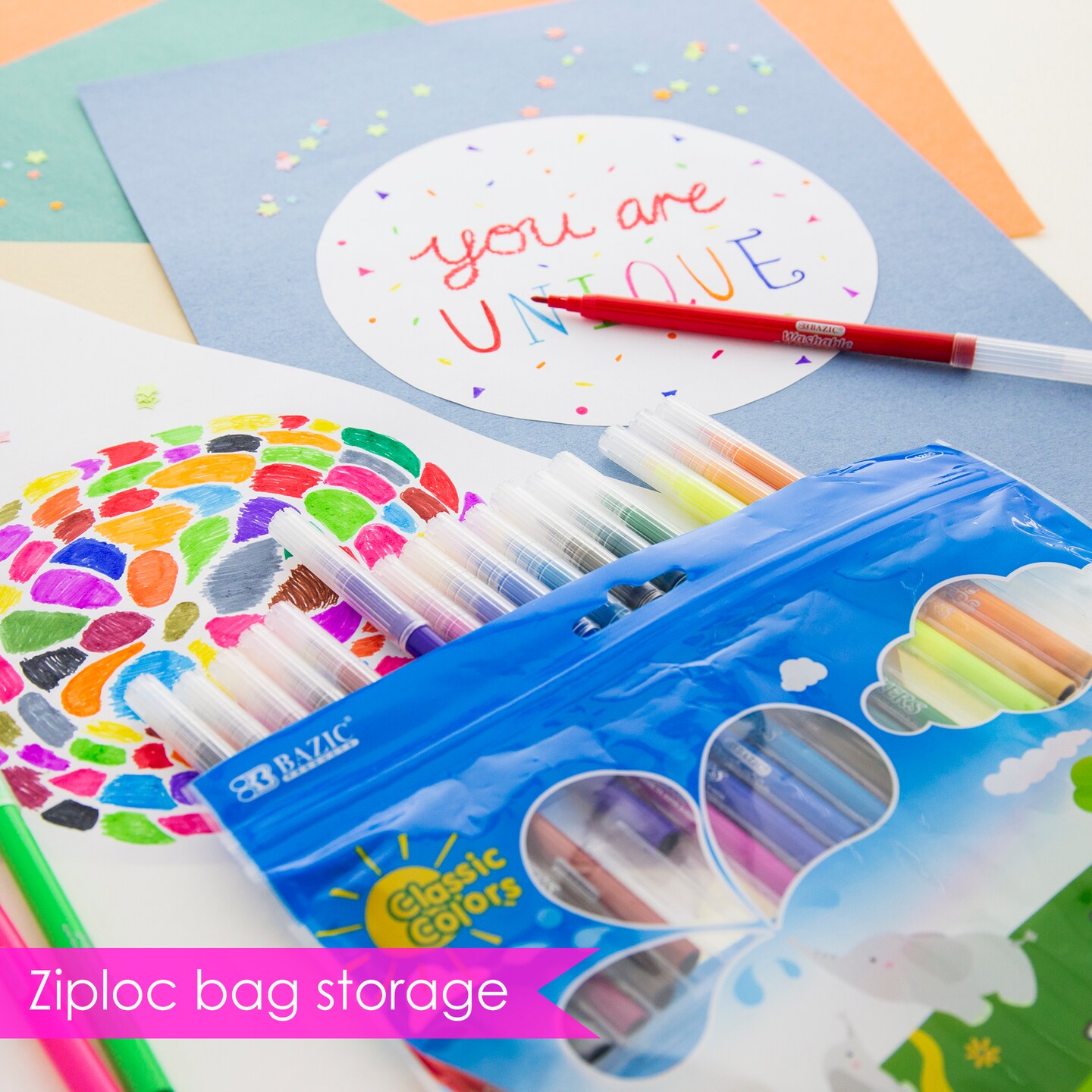 BAZIC Fine Line 20 Colors Washable Markers