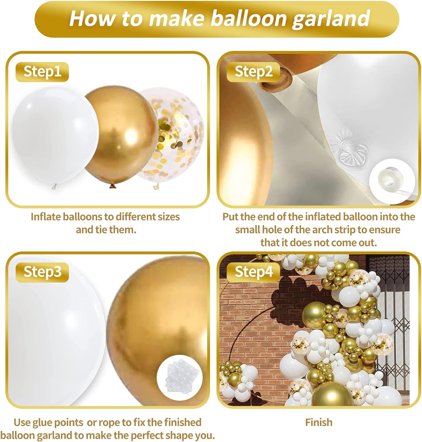 White and Gold Balloon Garland Kit, 124Pcs Arch Kit with Confetti White and Gold Balloons, Bright Durable Latex Balloons for Birthday, Anniversary, Wedding, Bridal Shower, Engagement, Party Decoration