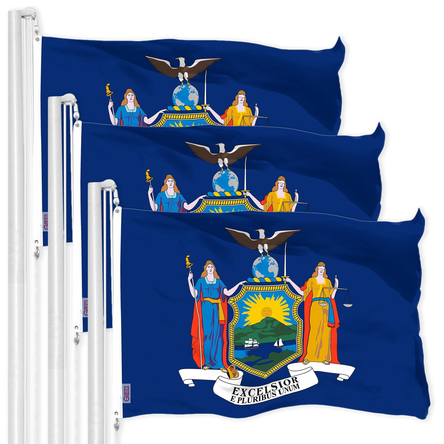 G128 3 Pack: New York NY State Flag | 3x5 Ft | LiteWeave Pro Series Printed 150D Polyester | Indoor/Outdoor, Vibrant Colors, Brass Grommets, Thicker and More Durable Than 100D 75D Polyester