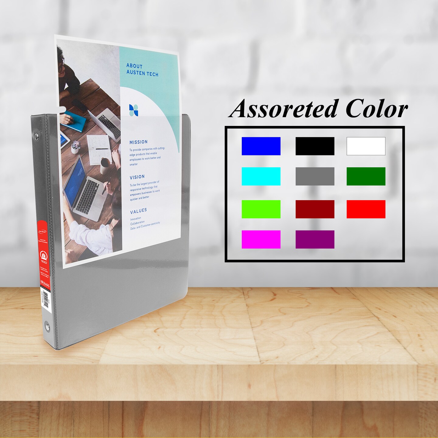 BAZIC 1/2&#x22; 3-Ring View Binder w/ 2-Pockets (11 Color Available)
